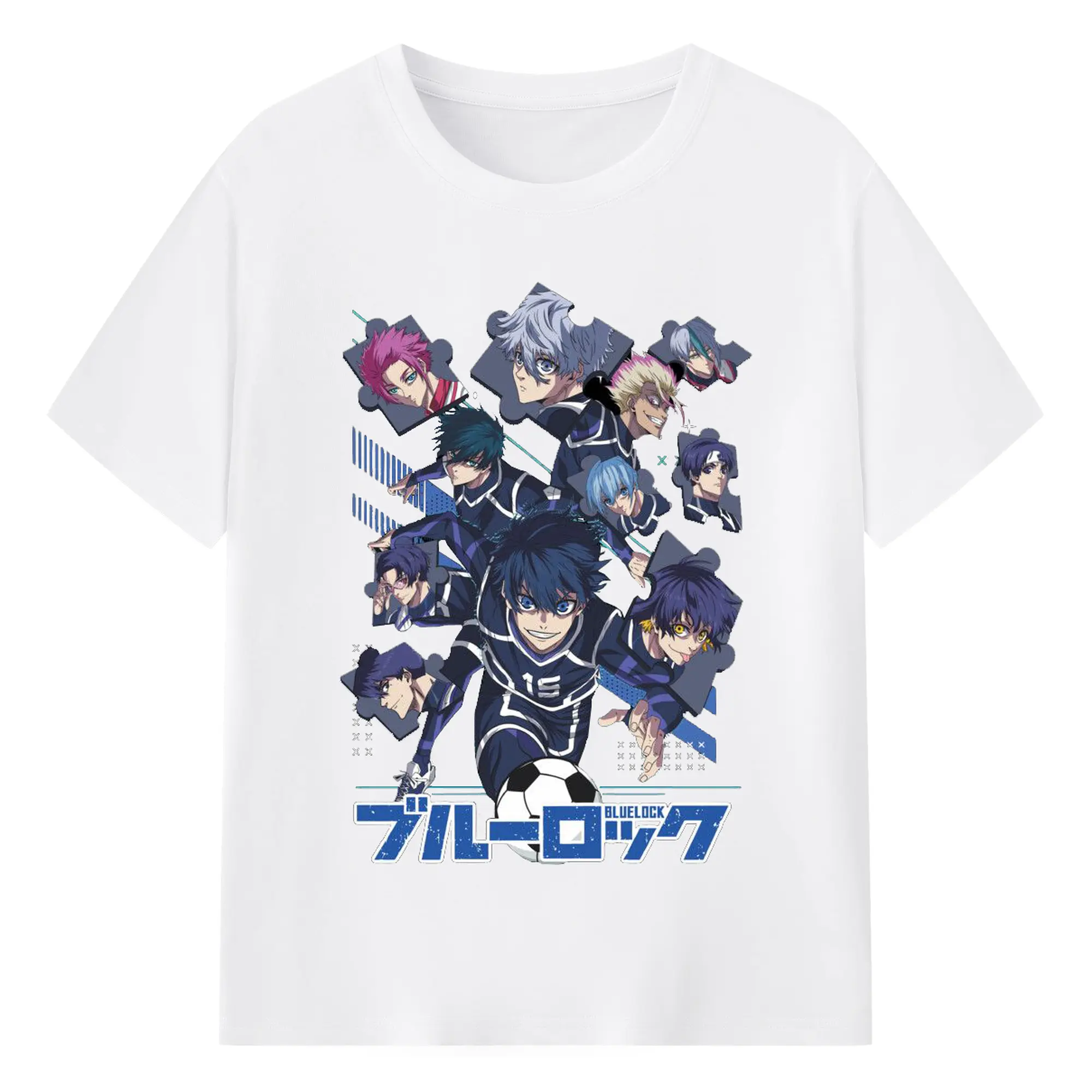 Blue Lock Group Characters Puzzle Style DIY Shirt - 180g Cotton T-Shirt With Front Heat Transfer Print – Soft, Lightweight, Fitted Design – Comfortable Casual Wear For Sports & Everyday Use