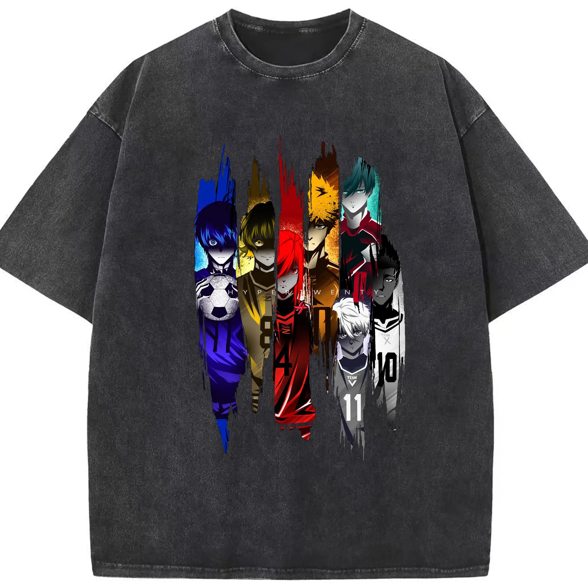 Blue Lock Soccer Anime Characters Trendy DIY Shirt - Washed Vintage Look 230g Cotton Oversized T-Shirt With Front Heat Transfer Print – Soft, Lightweight, Stylish Fit – Comfortable Casual Wear For Sports & Everyday Use