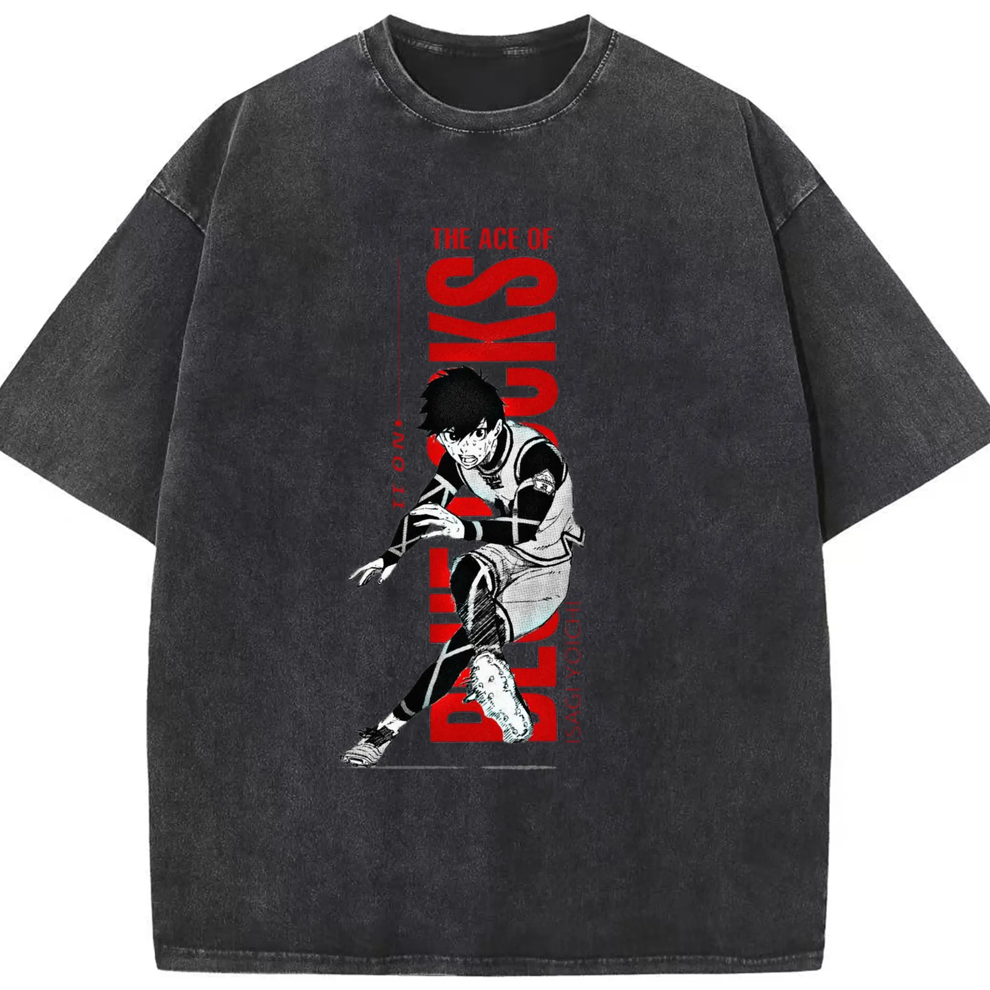 Blue Lock Isagi Yoichi Soccer Ace DIY Shirt - Washed Vintage Look 230g Cotton Oversized T-Shirt With Front Heat Transfer Print – Soft, Lightweight, Stylish Fit – Comfortable Casual Wear For Sports & Everyday Use