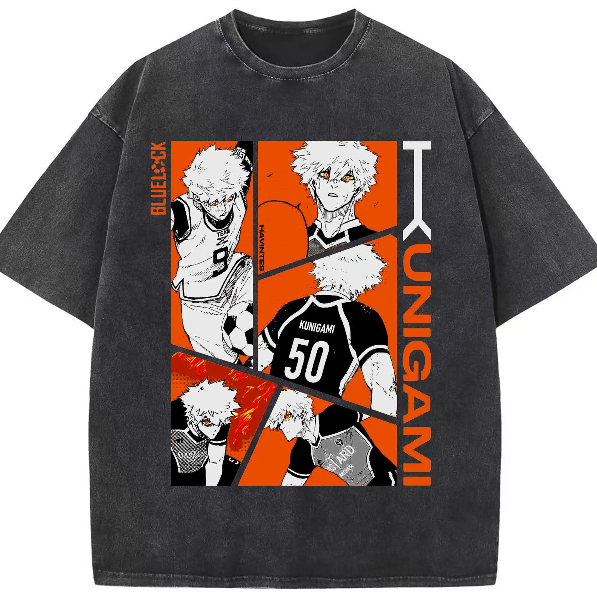 Blue Lock Kunigami Manga Panels DIY Shirt - Washed Vintage Look 230g Cotton Oversized T-Shirt With Front Heat Transfer Print – Soft, Lightweight, Stylish Fit – Comfortable Casual Wear For Sports & Everyday Use