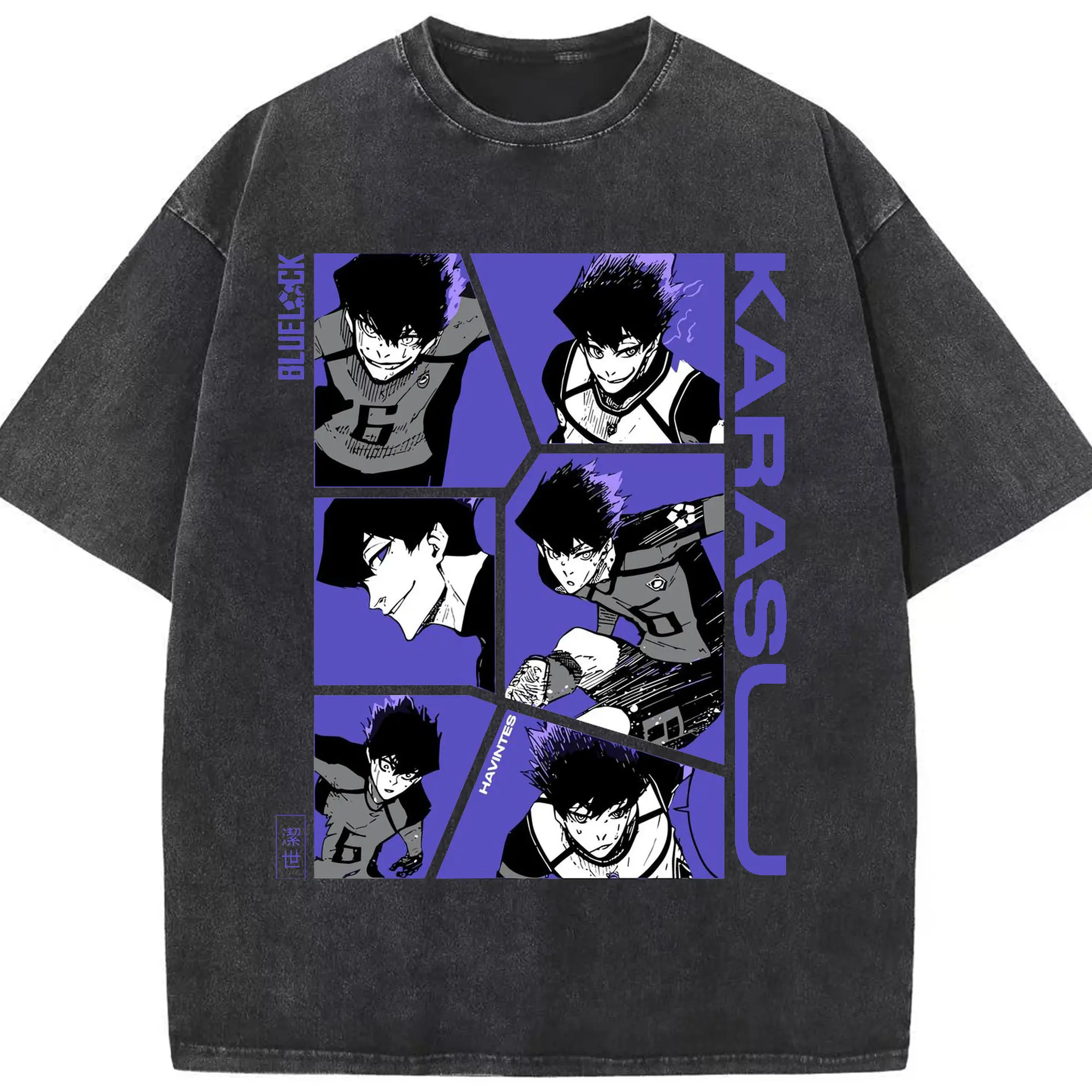 Blue Lock Karasu Manga Panels DIY Shirt - Washed Vintage Look 230g Cotton Oversized T-Shirt With Front Heat Transfer Print – Soft, Lightweight, Stylish Fit – Comfortable Casual Wear For Sports & Everyday Use