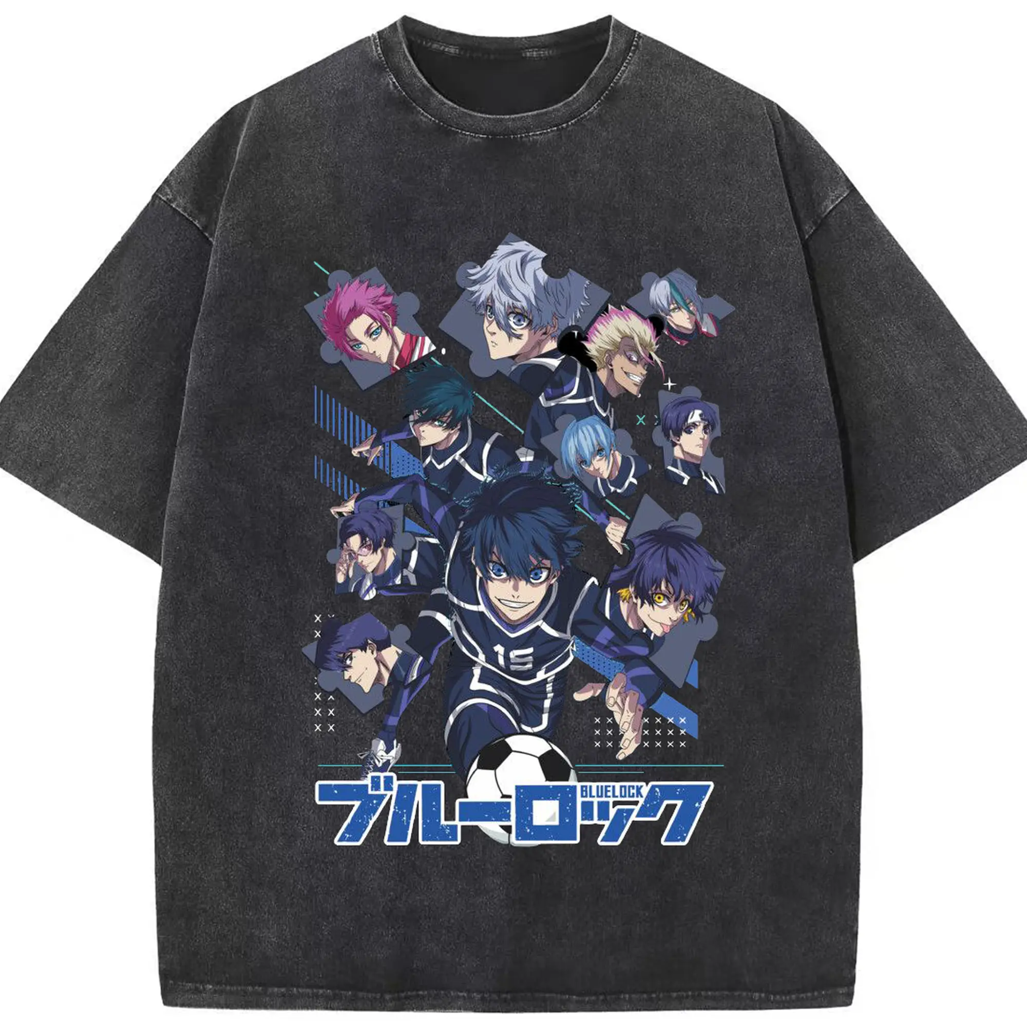 Blue Lock Group Characters Puzzle Style DIY Shirt - Washed Vintage Look 230g Cotton Oversized T-Shirt With Front Heat Transfer Print – Soft, Lightweight, Stylish Fit – Comfortable Casual Wear For Sports & Everyday Use