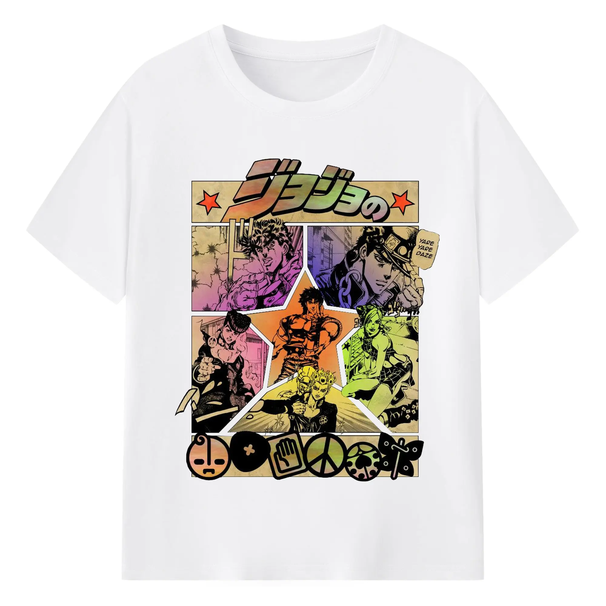 JoJo's Bizarre Adventure Vintage Manga Collage DIY - 180g Cotton T-Shirt With Front Heat Transfer Print – Soft, Lightweight, Fitted Design – Comfortable Casual Wear For Sports & Everyday Use