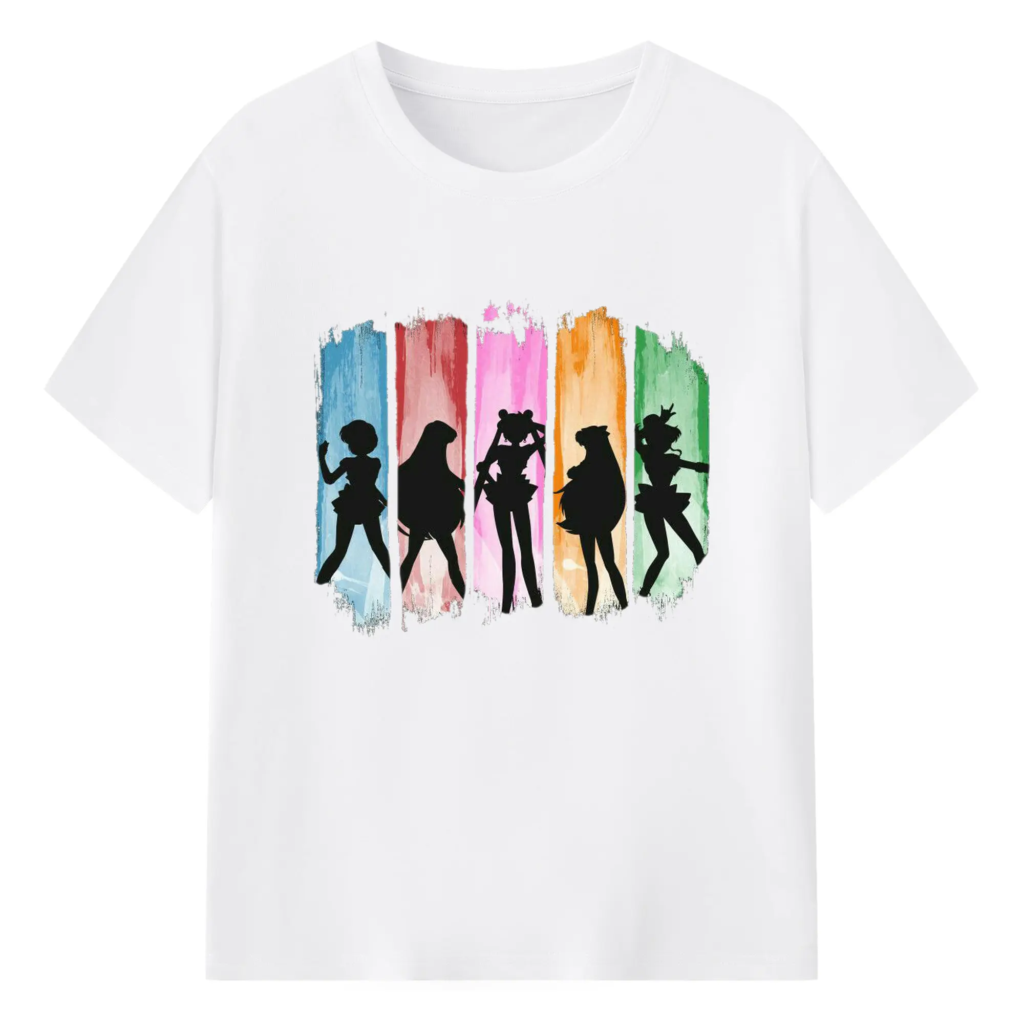 Sailor Moon Group Silhouette Watercolor DIY Shirt - 180g Cotton T-Shirt With Front Heat Transfer Print – Soft, Lightweight, Fitted Design – Comfortable Casual Wear For Sports & Everyday Use