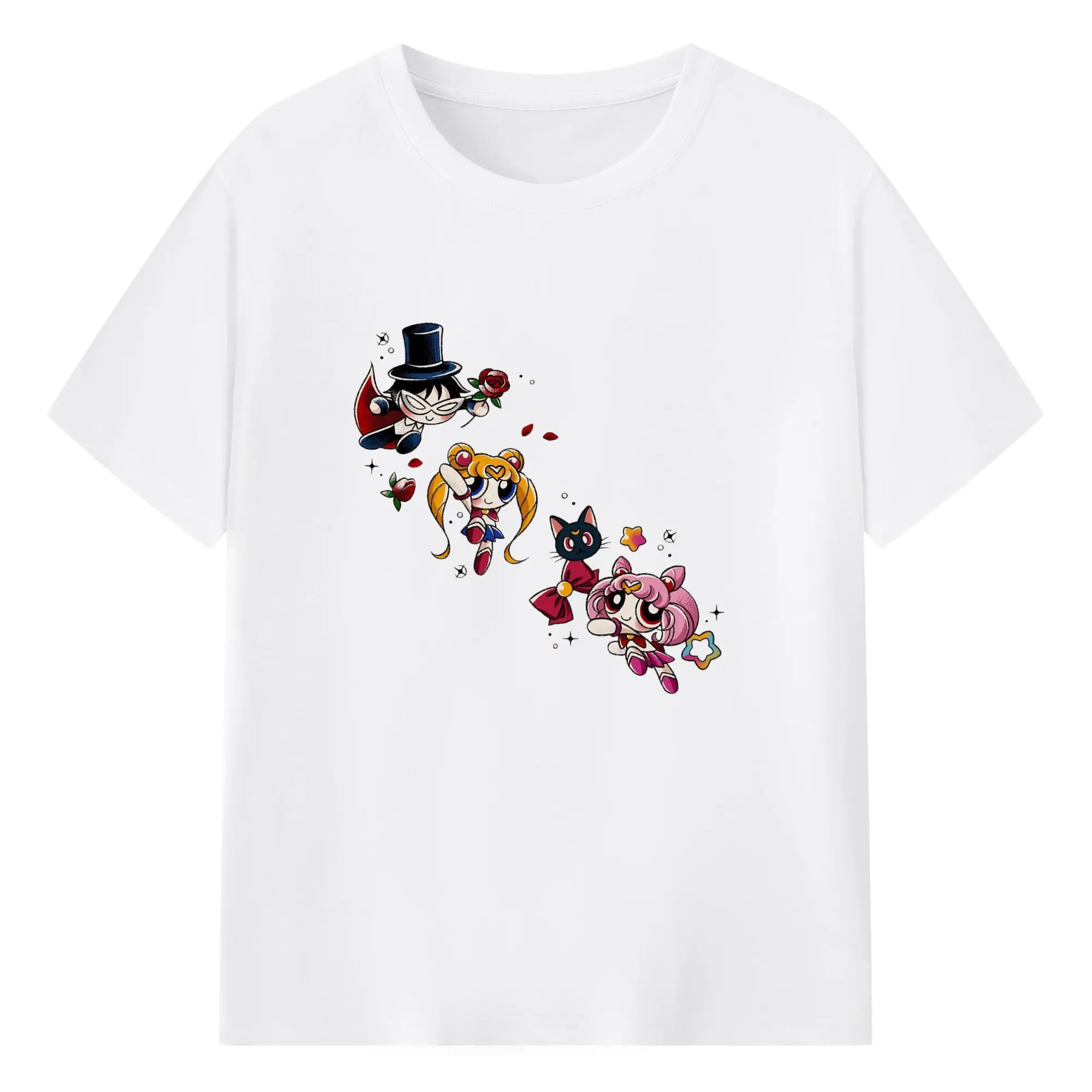 Sailor Moon Cute Chibi Characters DIY Shirt - 180g Cotton T-Shirt With Front Heat Transfer Print – Soft, Lightweight, Fitted Design – Comfortable Casual Wear For Sports & Everyday Use