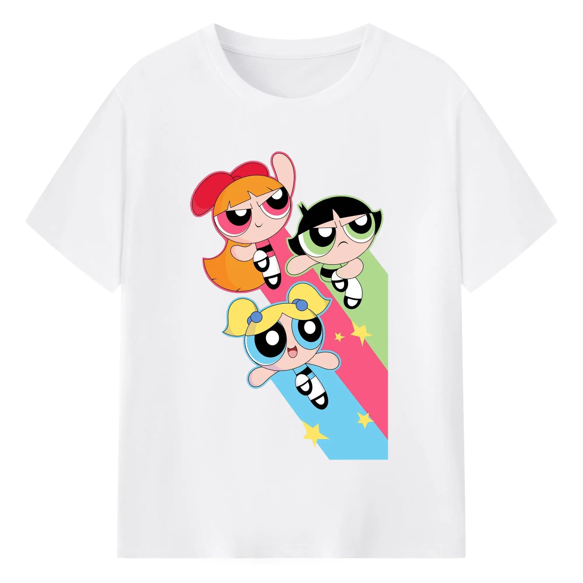 The Powerpuff Girls Cute Style DIY Shirt - 180g Cotton T-Shirt With Front Heat Transfer Print – Soft, Lightweight, Fitted Design – Comfortable Casual Wear For Sports & Everyday Use