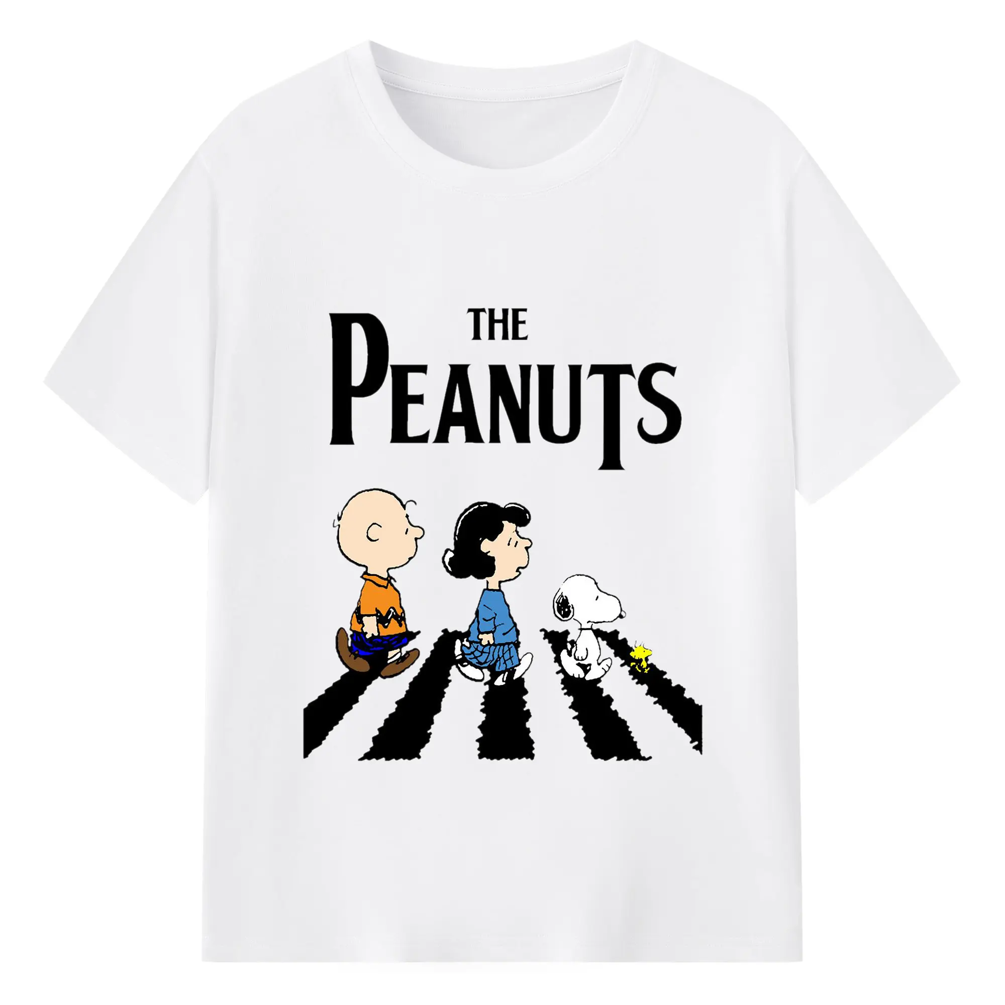 Peanuts-Inspired Retro Snoopy & Charlie Brown DIY - 180g Cotton T-Shirt With Front Heat Transfer Print – Soft, Lightweight, Fitted Design – Comfortable Casual Wear For Sports & Everyday Use