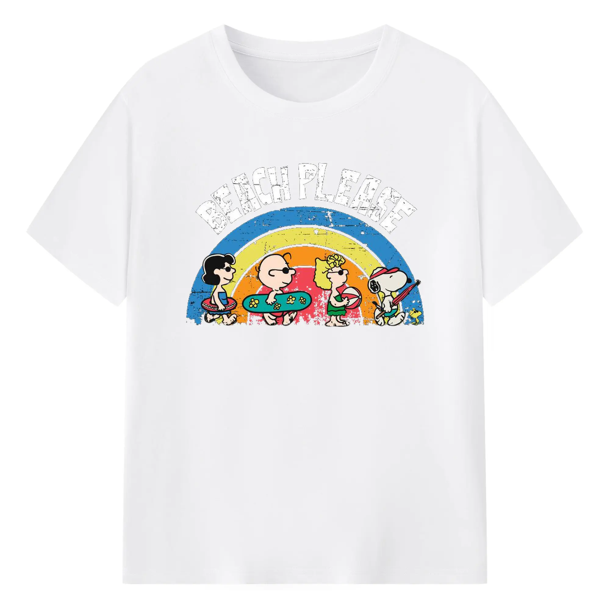 Snoopy Peanuts Beach Please DIY - 180g Cotton T-Shirt With Front Heat Transfer Print – Soft, Lightweight, Fitted Design – Comfortable Casual Wear For Sports & Everyday Use