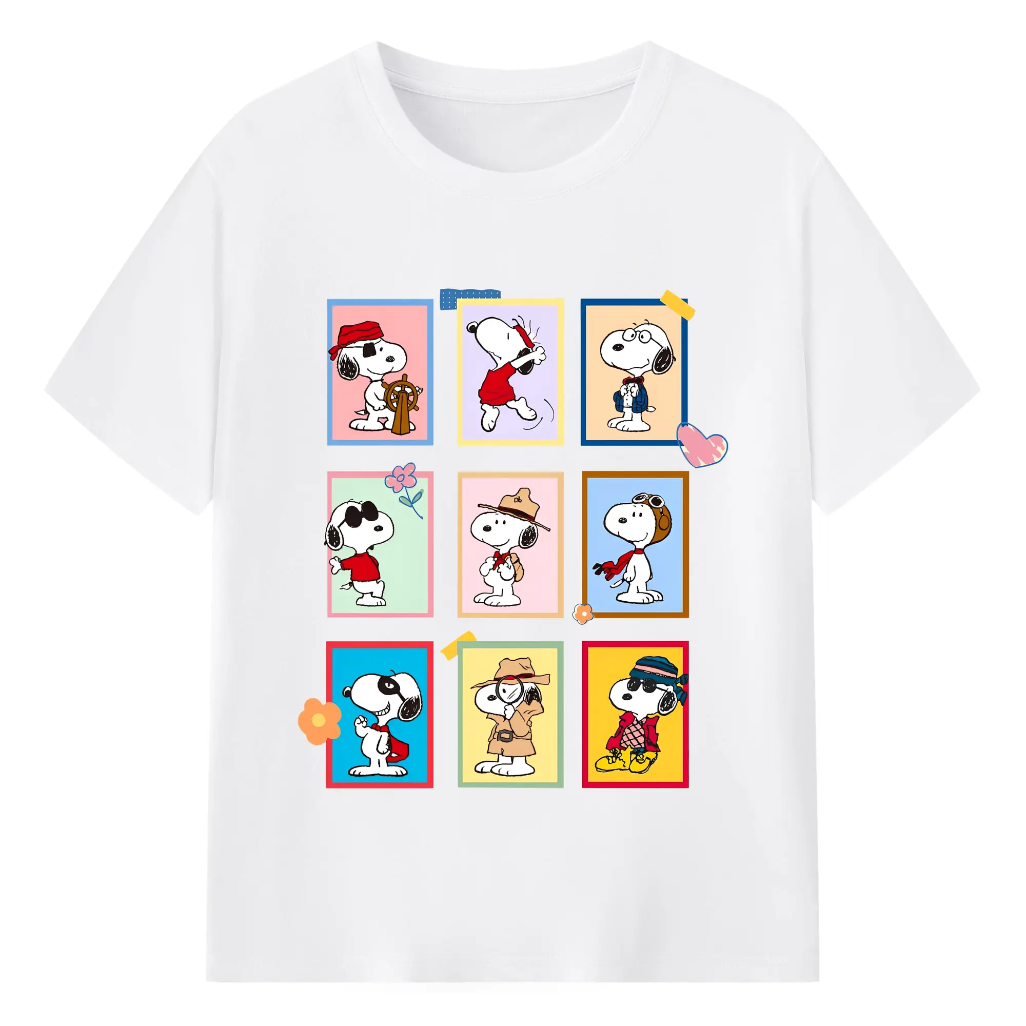 Snoopy-Inspired Creative Cartoon DIY - 180g Cotton T-Shirt With Front Heat Transfer Print – Soft, Lightweight, Fitted Design – Comfortable Casual Wear For Sports & Everyday Use