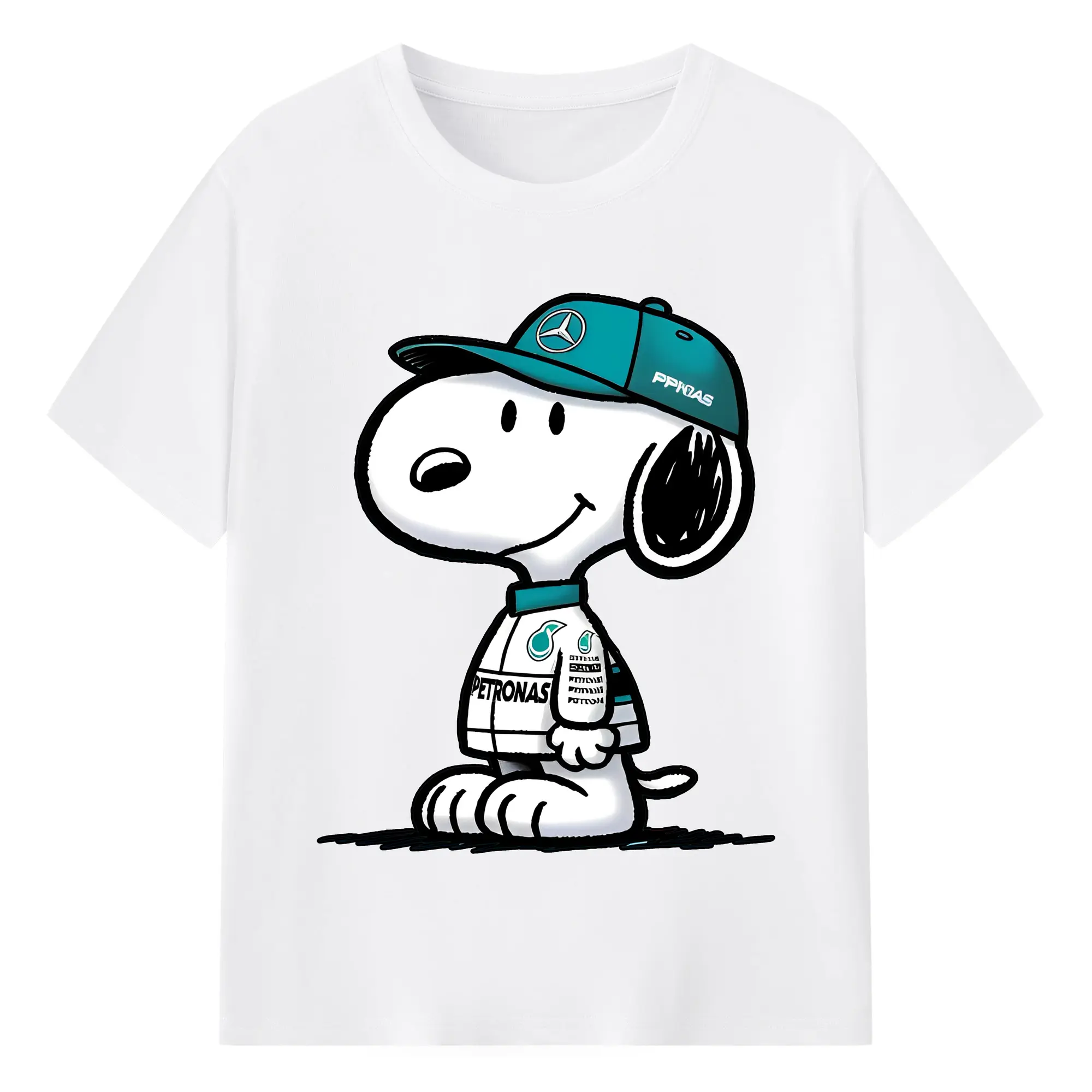 Snoopy F1 Mercedes Team DIY - 180g Cotton T-Shirt With Front Heat Transfer Print – Soft, Lightweight, Fitted Design – Comfortable Casual Wear For Sports & Everyday Use