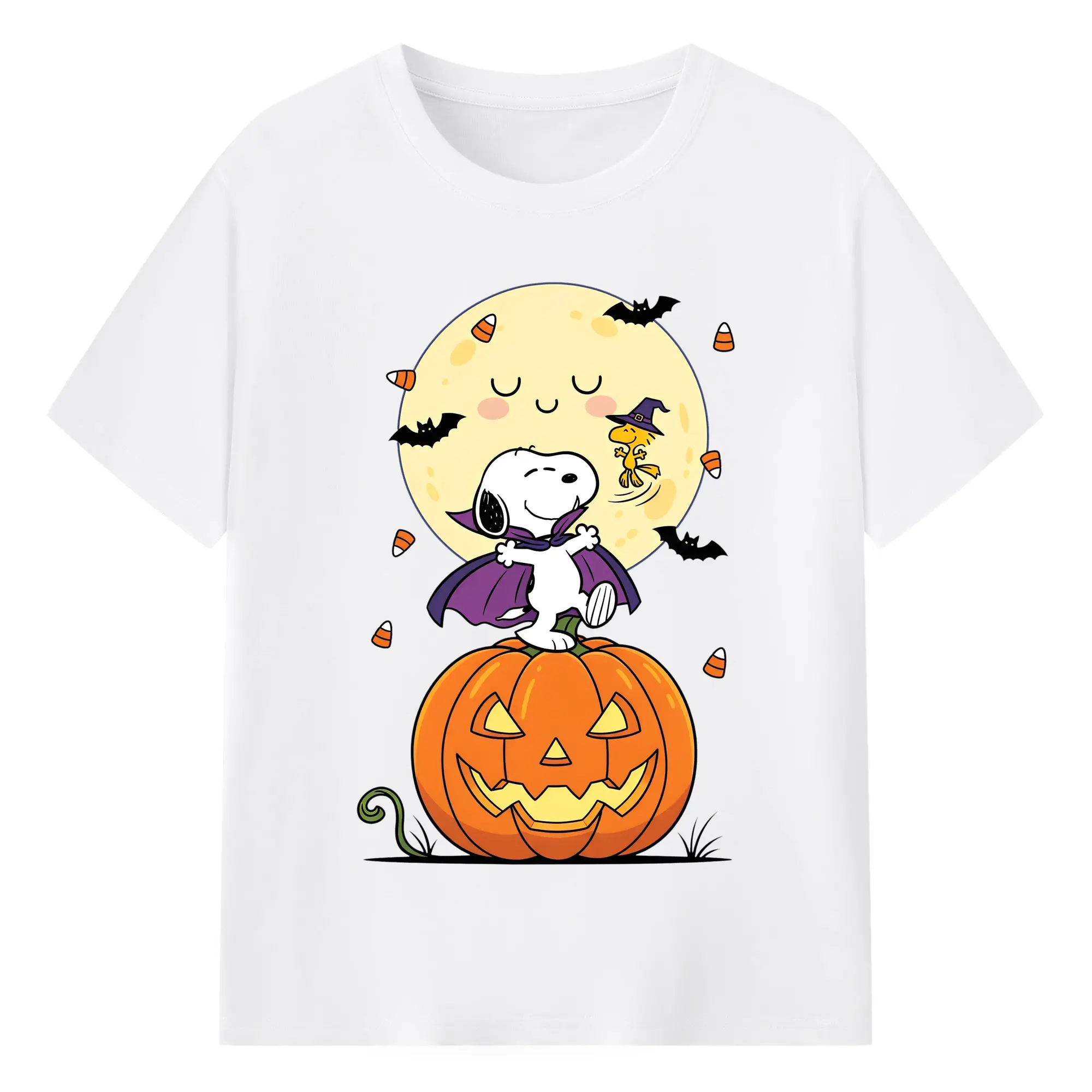 Snoopy Halloween Vampire DIY - 180g Cotton T-Shirt With Front Heat Transfer Print – Soft, Lightweight, Fitted Design – Comfortable Casual Wear For Sports & Everyday Use