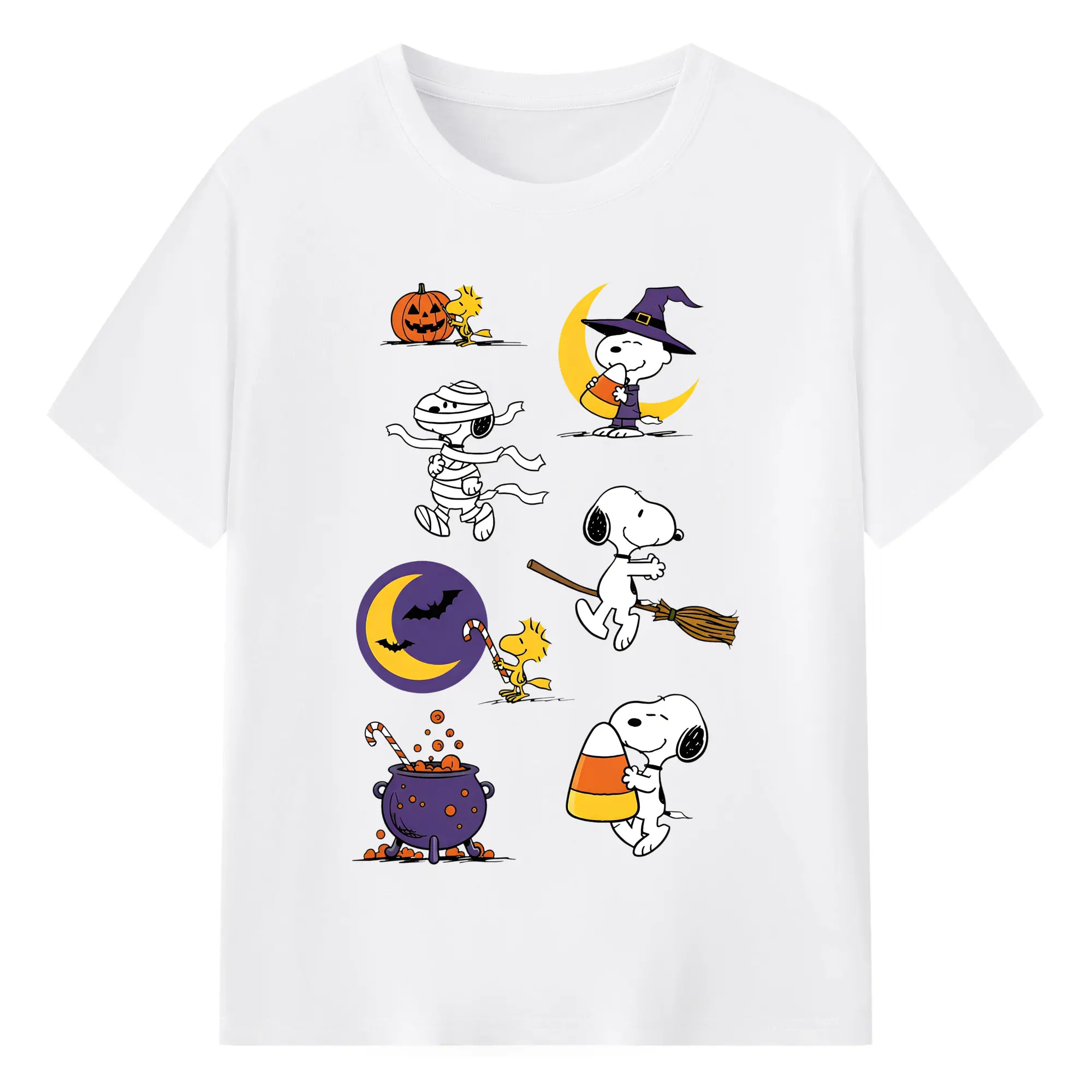 Snoopy Halloween Variety Scenes DIY - 180g Cotton T-Shirt With Front Heat Transfer Print – Soft, Lightweight, Fitted Design – Comfortable Casual Wear For Sports & Everyday Use