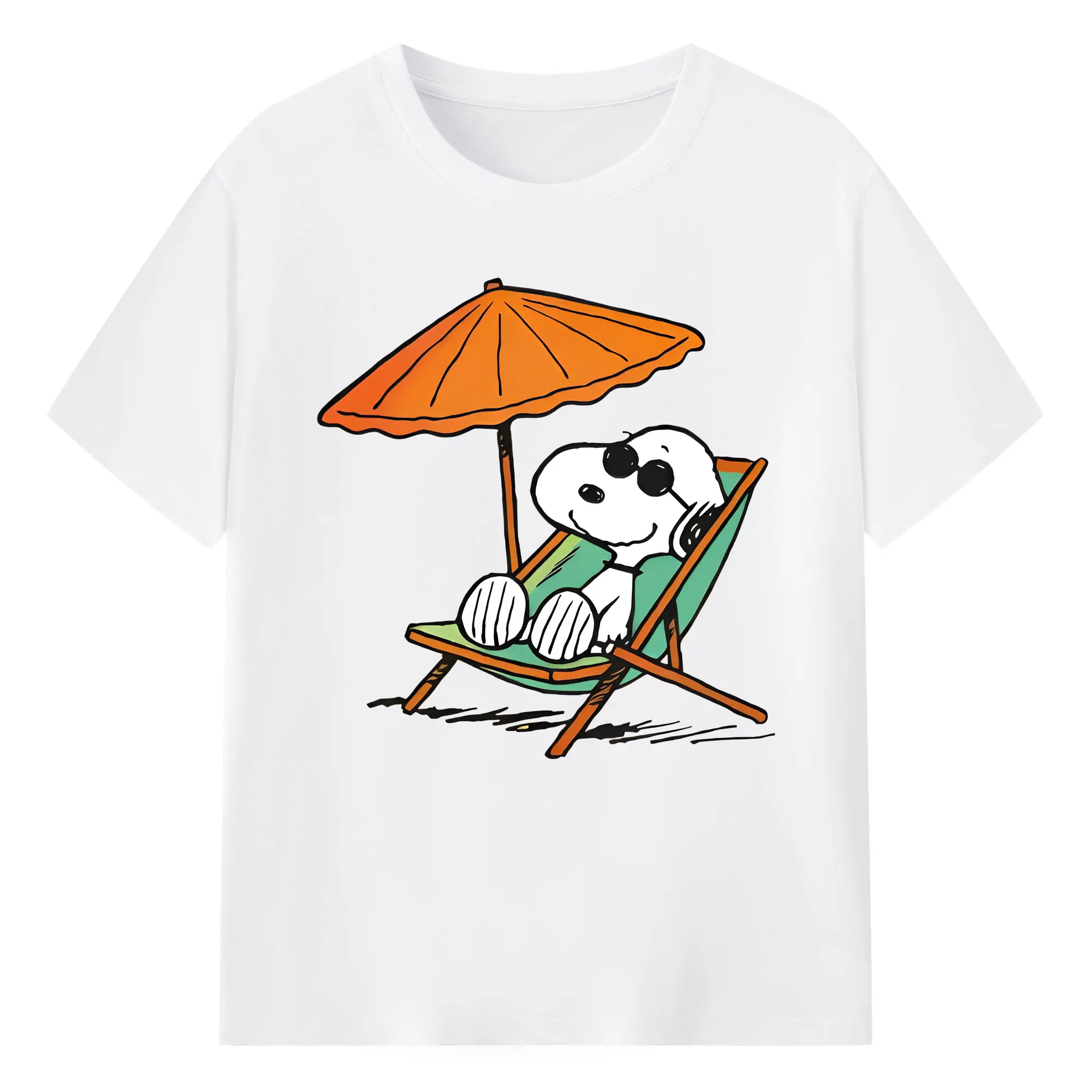 Snoopy Summer Beach Relax DIY - 180g Cotton T-Shirt With Front Heat Transfer Print – Soft, Lightweight, Fitted Design – Comfortable Casual Wear For Sports & Everyday Use
