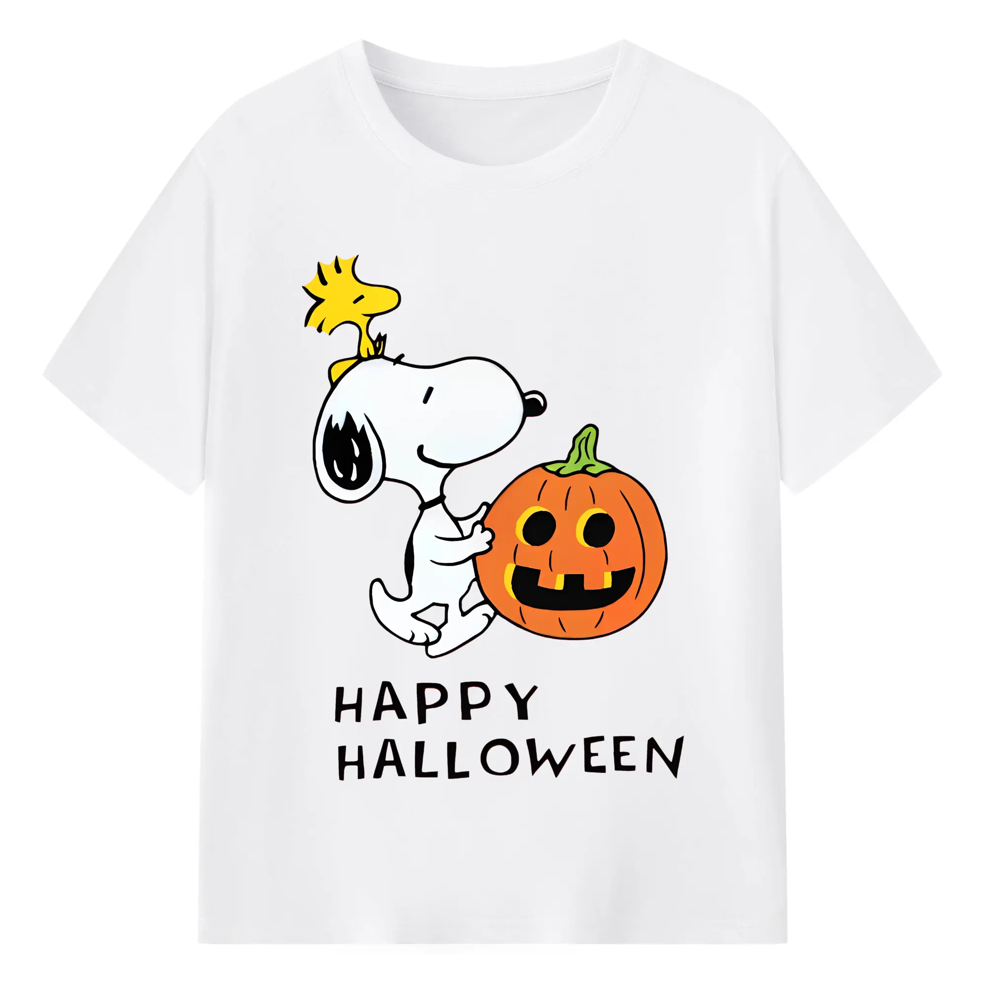 Snoopy Halloween Pumpkin DIY - 180g Cotton T-Shirt With Front Heat Transfer Print – Soft, Lightweight, Fitted Design – Comfortable Casual Wear For Sports & Everyday Use