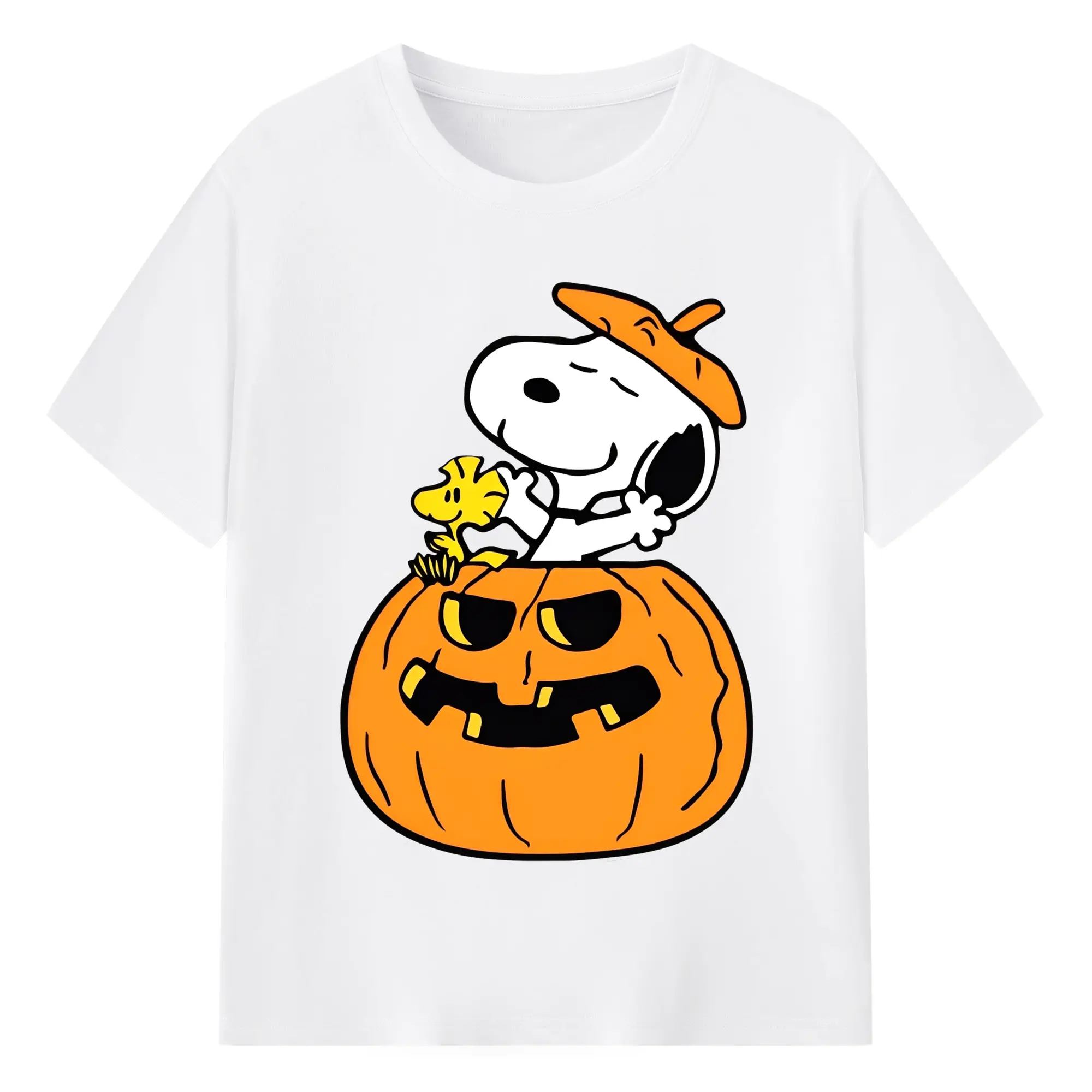 Snoopy-Inspired Halloween Fun Trendy DIY - 180g Cotton T-Shirt With Front Heat Transfer Print – Soft, Lightweight, Fitted Design – Comfortable Casual Wear For Sports & Everyday Use
