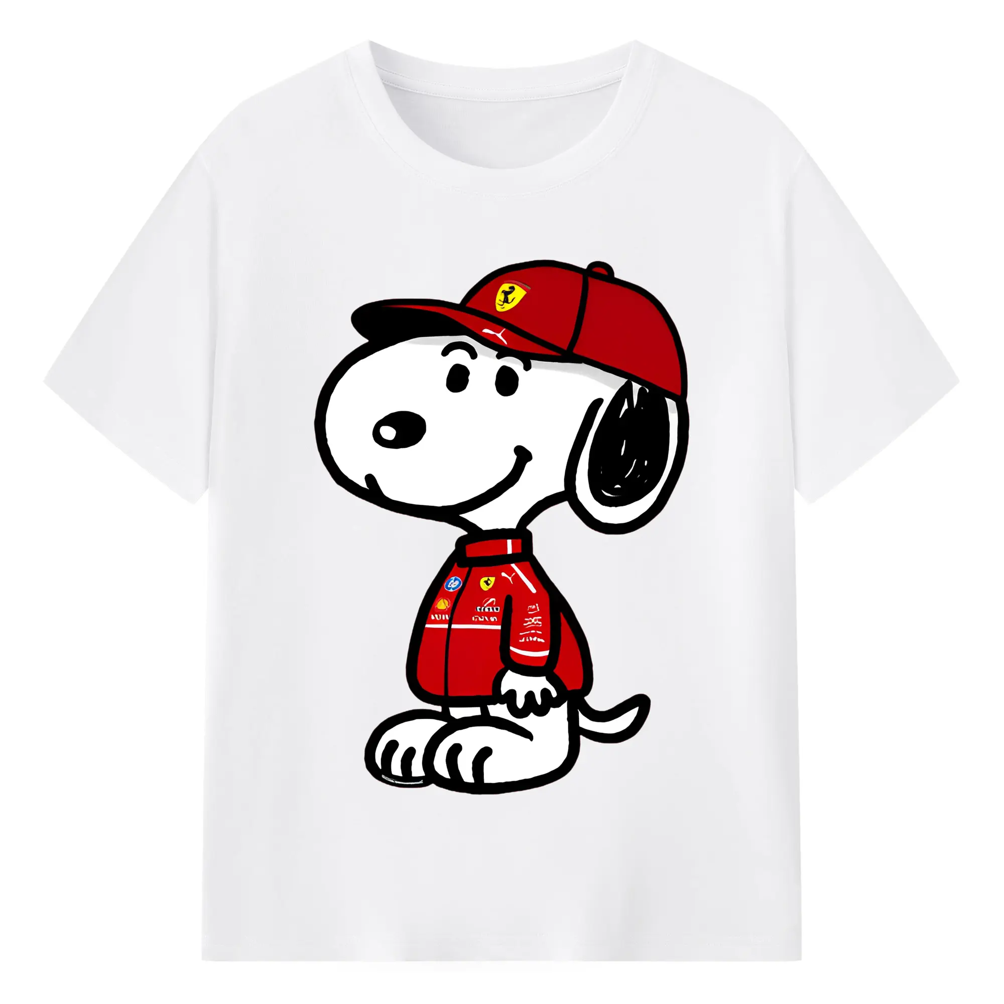 Snoopy Ferrari F1 Team DIY - 180g Cotton T-Shirt With Front Heat Transfer Print – Soft, Lightweight, Fitted Design – Comfortable Casual Wear For Sports & Everyday Use