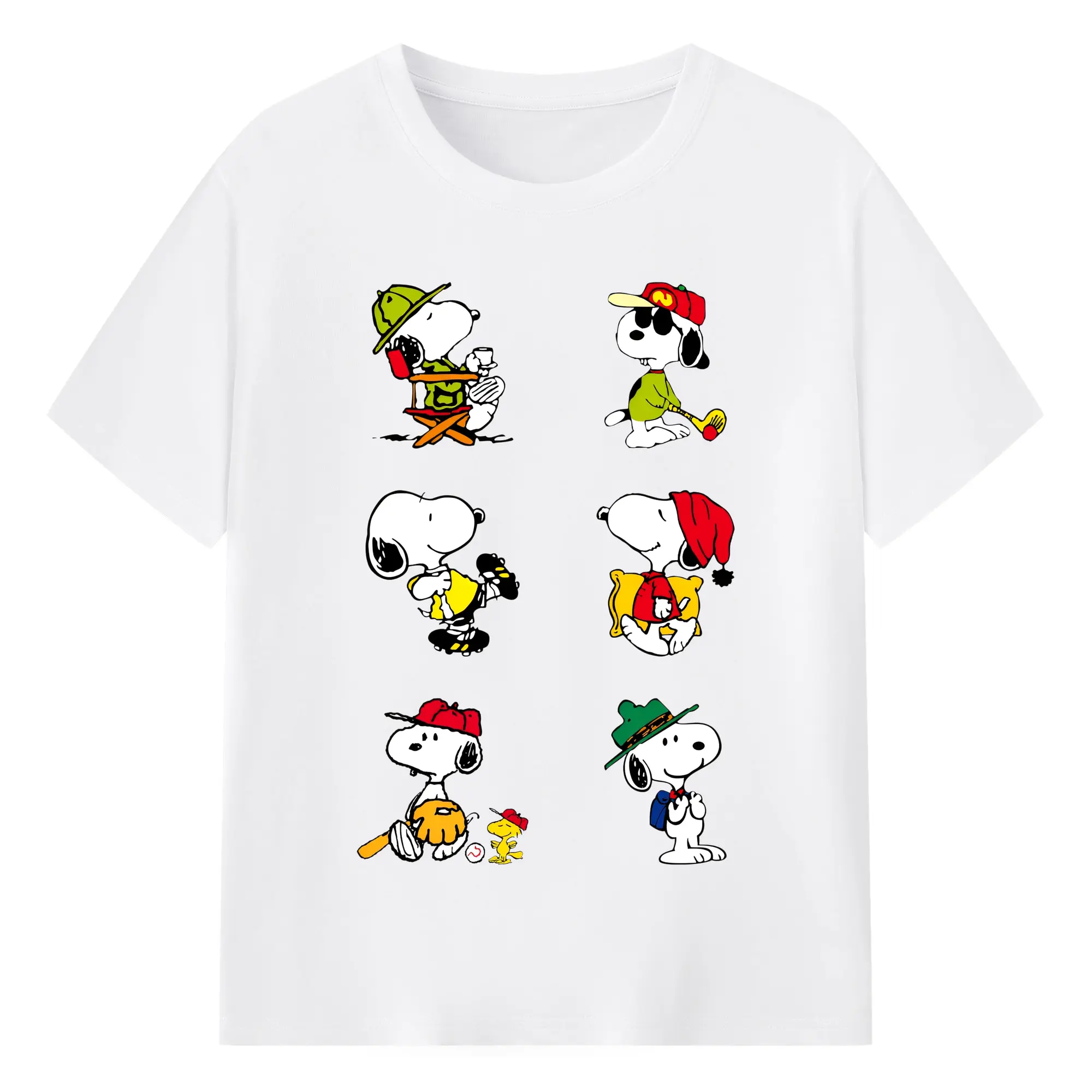 Snoopy Multi-Themes DIY - 180g Cotton T-Shirt With Front Heat Transfer Print – Soft, Lightweight, Fitted Design – Comfortable Casual Wear For Sports & Everyday Use