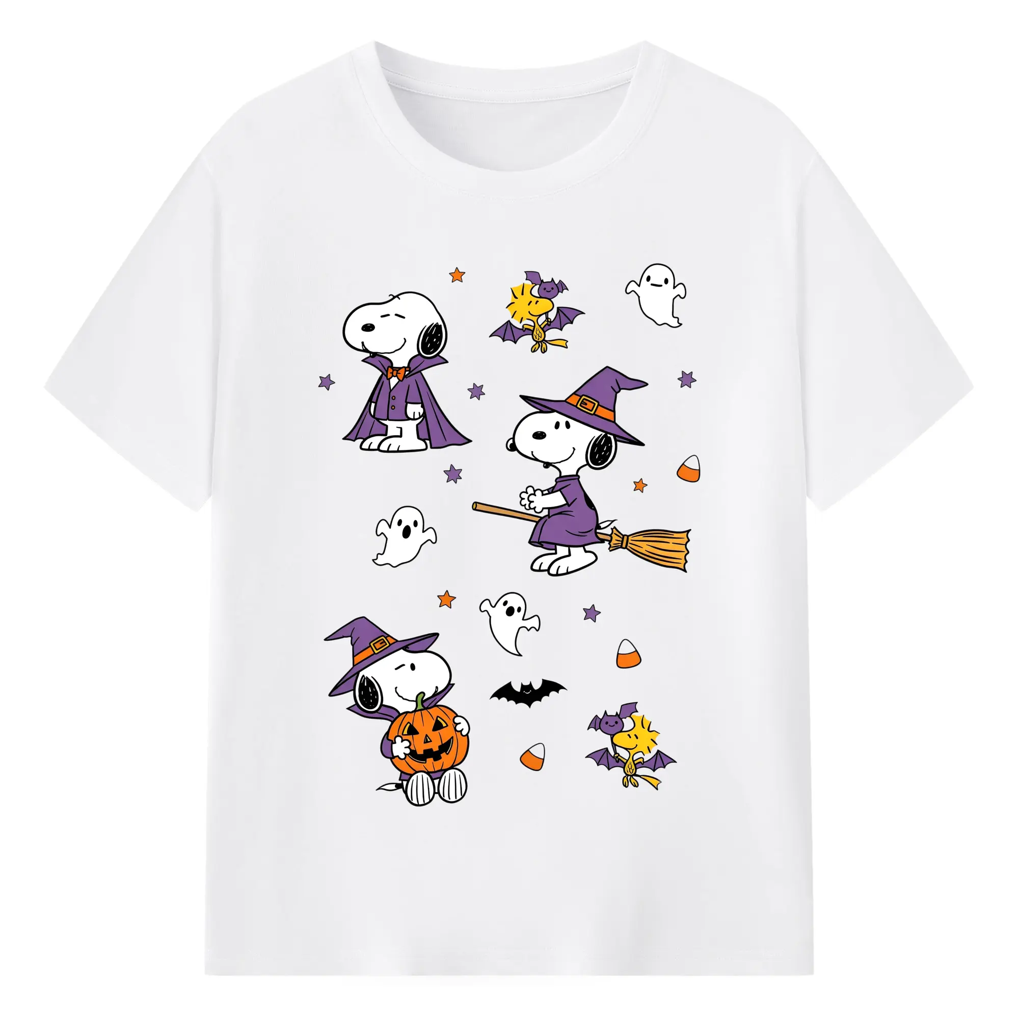 Snoopy Halloween Variety Styles DIY - 180g Cotton T-Shirt With Front Heat Transfer Print – Soft, Lightweight, Fitted Design – Comfortable Casual Wear For Sports & Everyday Use