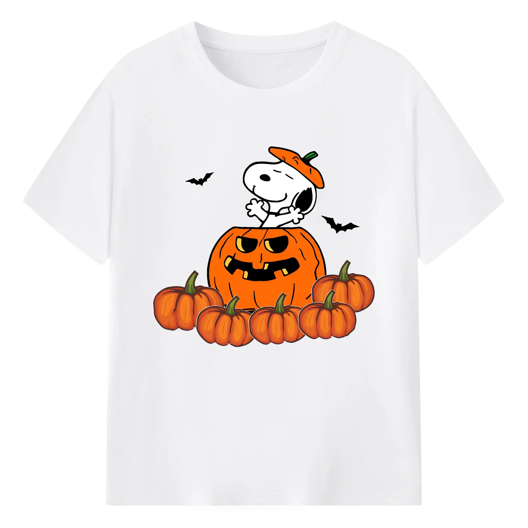 Snoopy Halloween Pumpkin Party - 180g Cotton T-Shirt With Front Heat Transfer Print – Soft, Lightweight, Fitted Design – Comfortable Casual Wear For Sports & Everyday Use