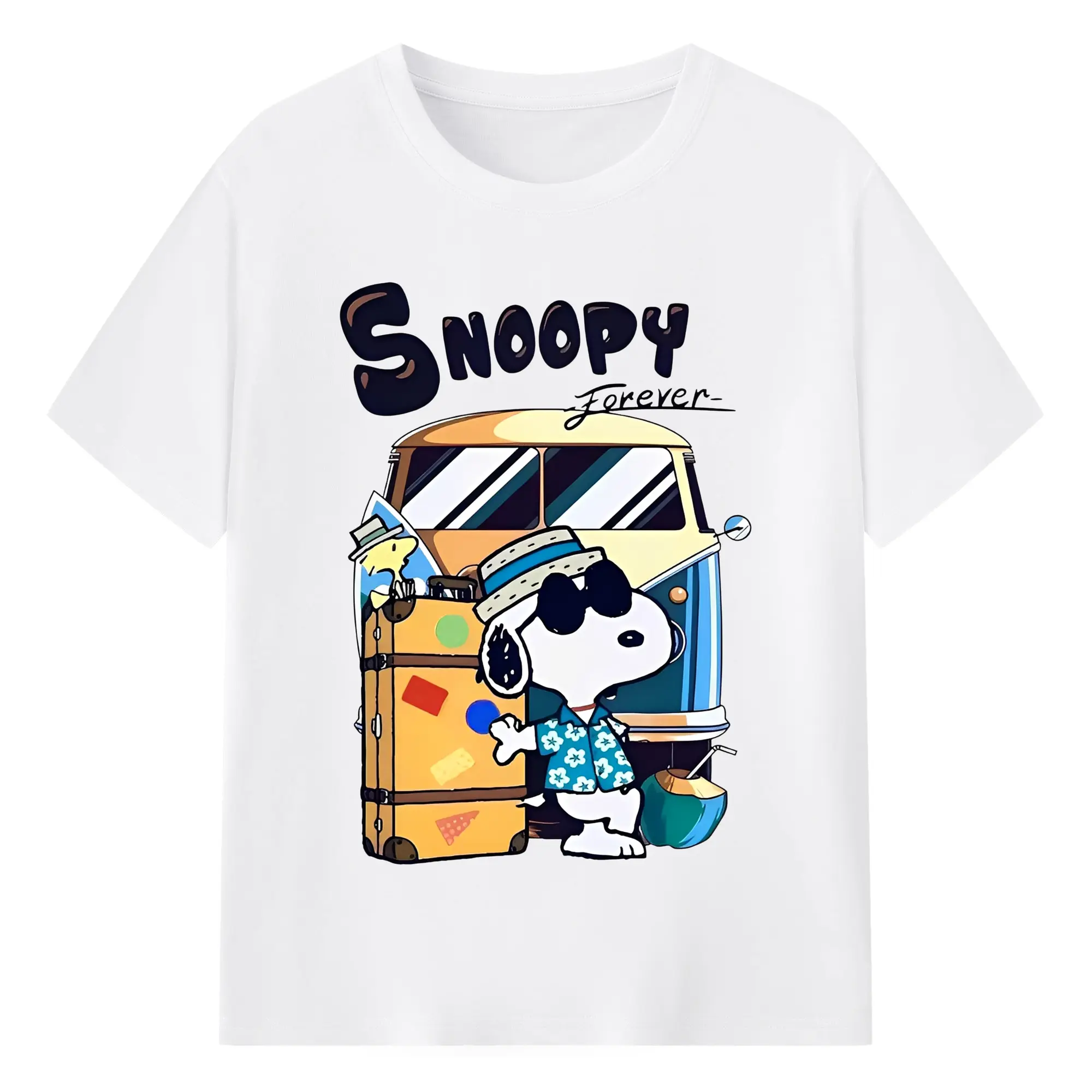 Snoopy Summer Travel DIY - 180g Cotton T-Shirt With Front Heat Transfer Print – Soft, Lightweight, Fitted Design – Comfortable Casual Wear For Sports & Everyday Use