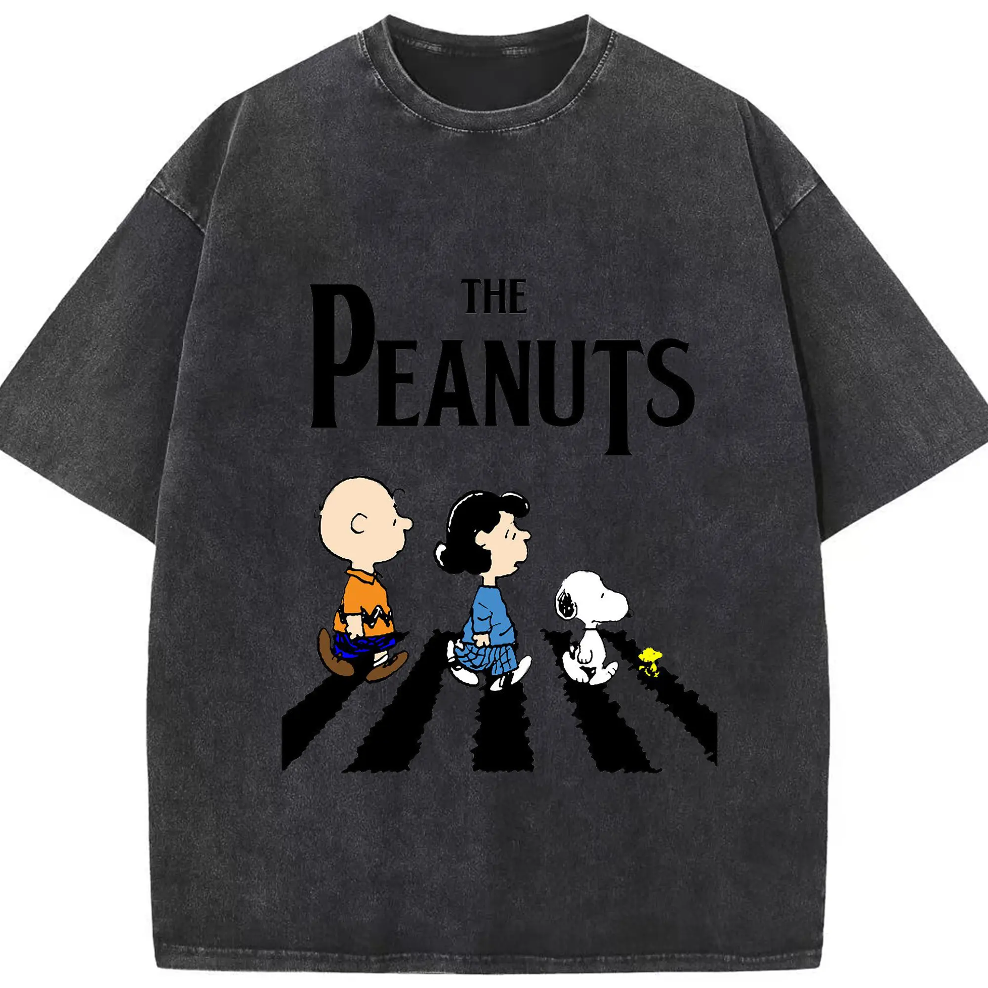 Peanuts-Inspired Retro Snoopy & Charlie Brown DIY - Washed Vintage Look 230g Cotton Oversized T-Shirt With Front Heat Transfer Print – Soft, Lightweight, Stylish Fit – Comfortable Casual Wear For Sports & Everyday Use