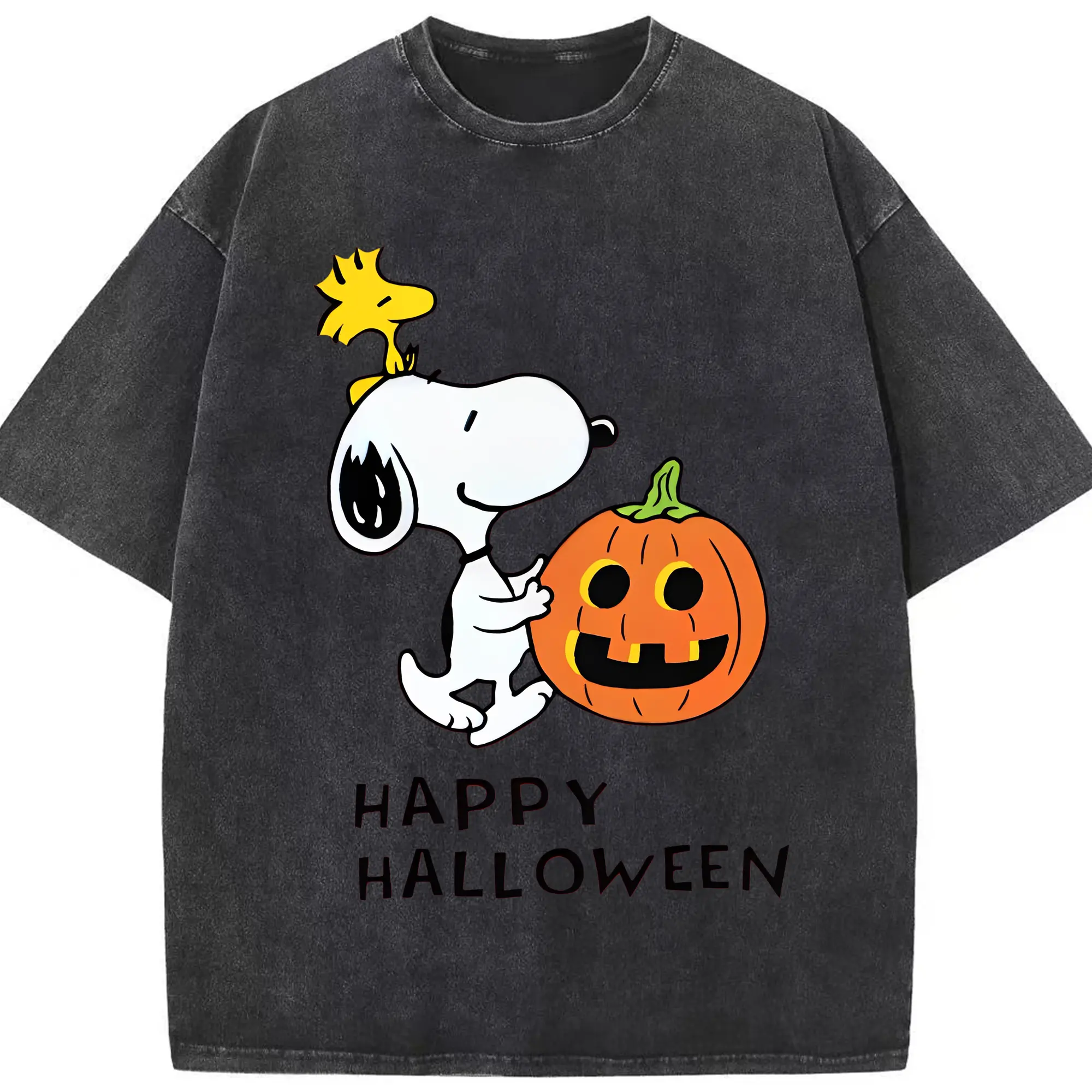 Snoopy Halloween Pumpkin DIY - Washed Vintage Look 230g Cotton Oversized T-Shirt With Front Heat Transfer Print – Soft, Lightweight, Stylish Fit – Comfortable Casual Wear For Sports & Everyday Use