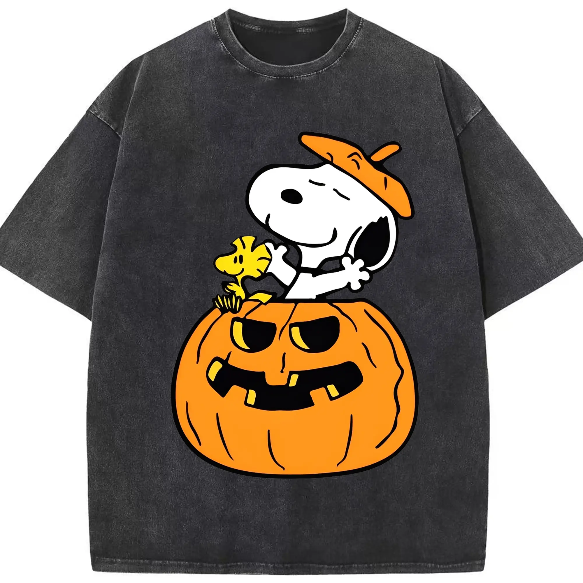Snoopy-Inspired Halloween Fun Trendy DIY - Washed Vintage Look 230g Cotton Oversized T-Shirt With Front Heat Transfer Print – Soft, Lightweight, Stylish Fit – Comfortable Casual Wear For Sports & Everyday Use