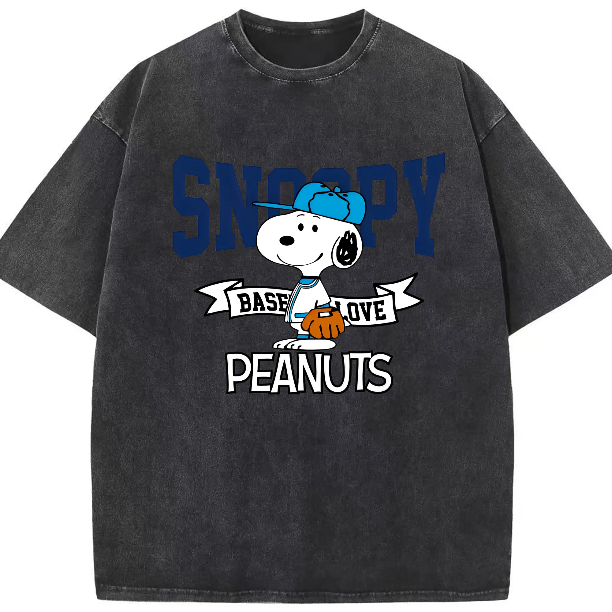 Snoopy Baseball Theme DIY - Washed Vintage Look 230g Cotton Oversized T-Shirt With Front Heat Transfer Print – Soft, Lightweight, Stylish Fit – Comfortable Casual Wear For Sports & Everyday Use