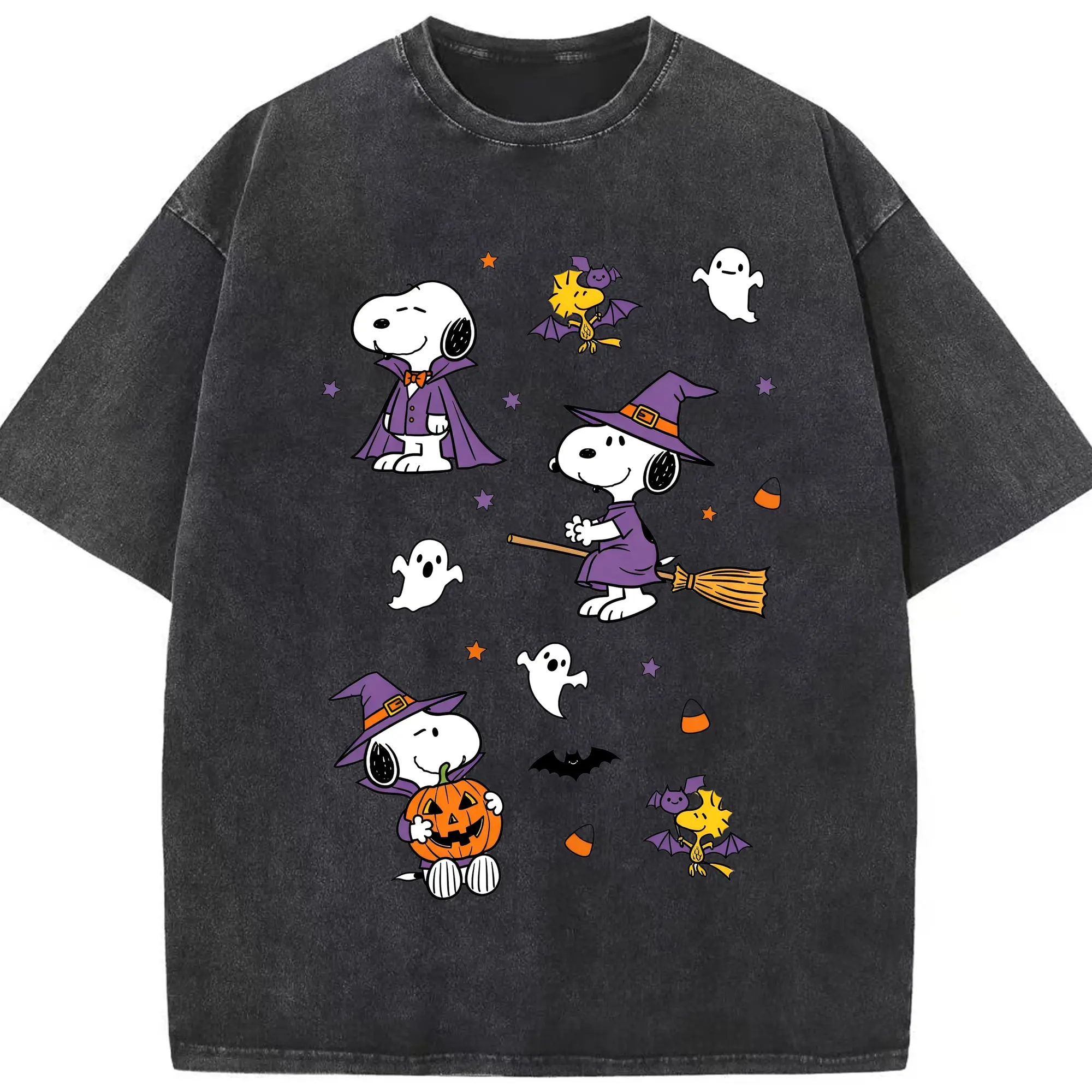 Snoopy Halloween Variety Styles DIY - Washed Vintage Look 230g Cotton Oversized T-Shirt With Front Heat Transfer Print – Soft, Lightweight, Stylish Fit – Comfortable Casual Wear For Sports & Everyday Use