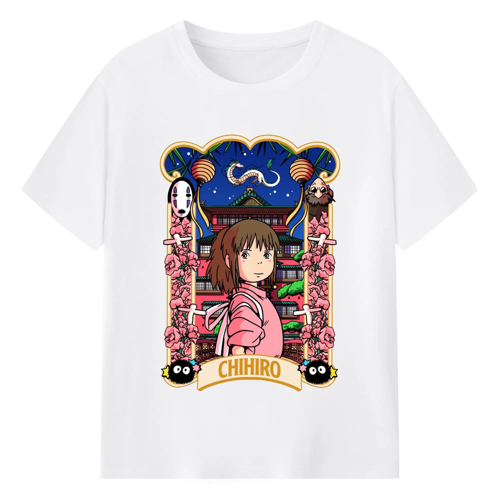 Studio Ghibli Spirited Away Chihiro DIY - 180g Cotton T-Shirt With Front Heat Transfer Print – Soft, Lightweight, Fitted Design – Comfortable Casual Wear For Sports & Everyday Use