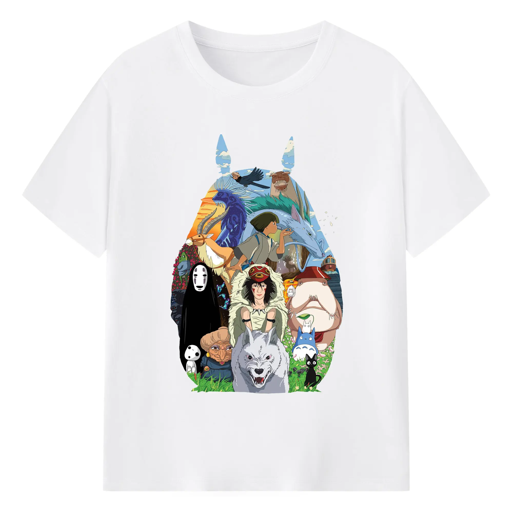 Studio Ghibli Classic Characters Totoro Silhouette DIY - 180g Cotton T-Shirt With Front Heat Transfer Print – Soft, Lightweight, Fitted Design – Comfortable Casual Wear For Sports & Everyday Use