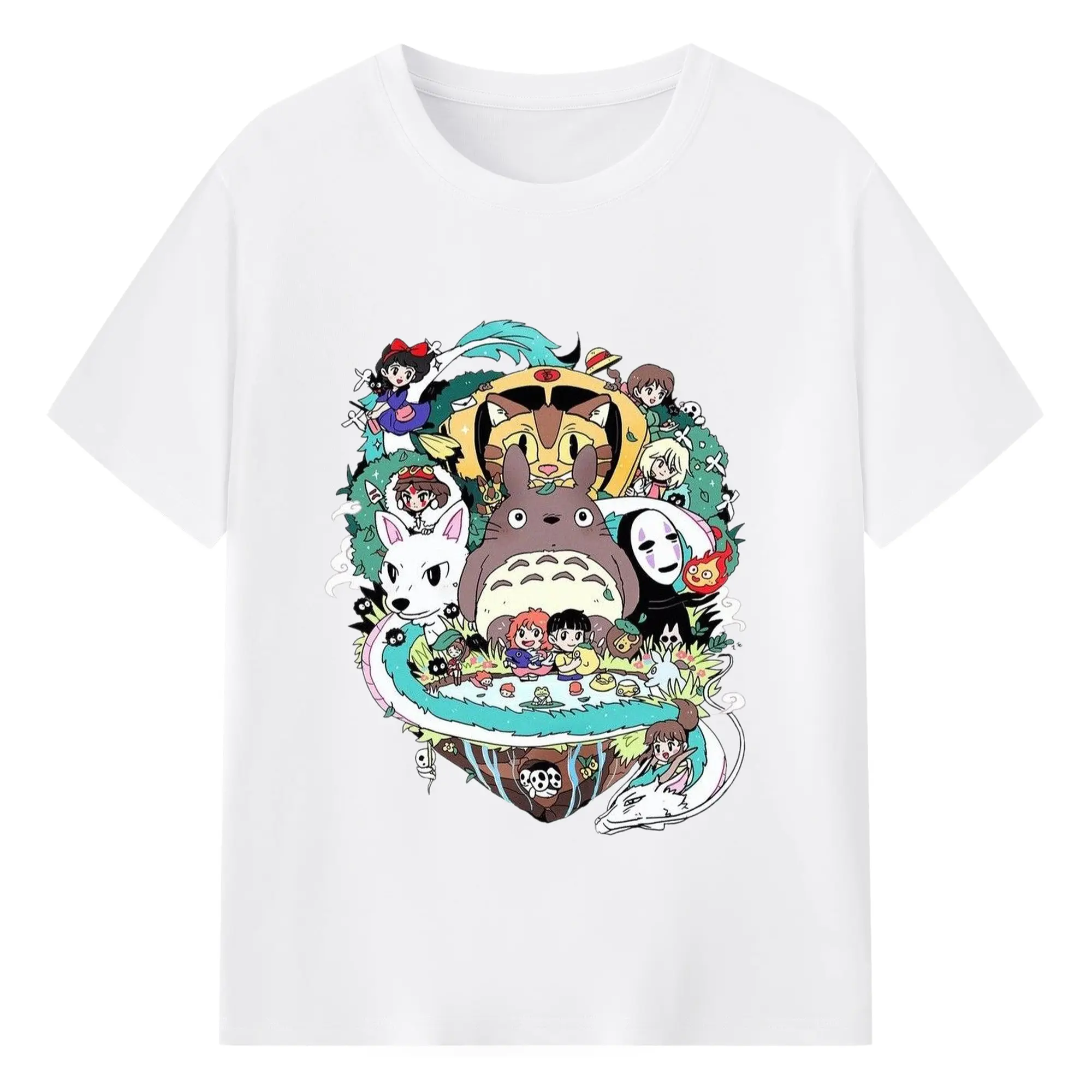 Studio Ghibli Classic Characters DIY - 180g Cotton T-Shirt With Front Heat Transfer Print – Soft, Lightweight, Fitted Design – Comfortable Casual Wear For Sports & Everyday Use