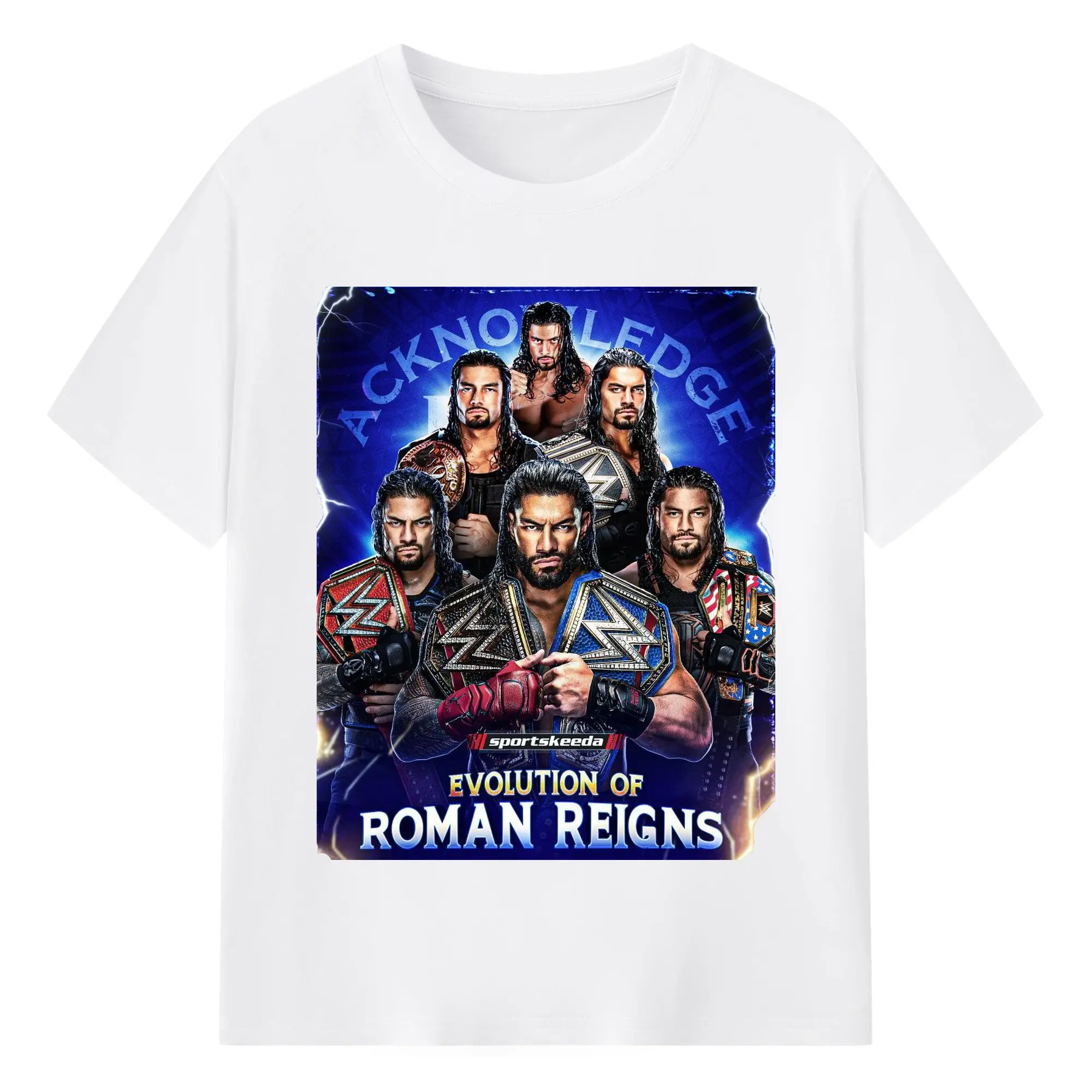 Roman Reigns WWE Evolution Champion DIY Shirt - 180g Cotton T-Shirt With Front Heat Transfer Print – Soft, Lightweight, Fitted Design – Comfortable Casual Wear For Sports & Everyday Use