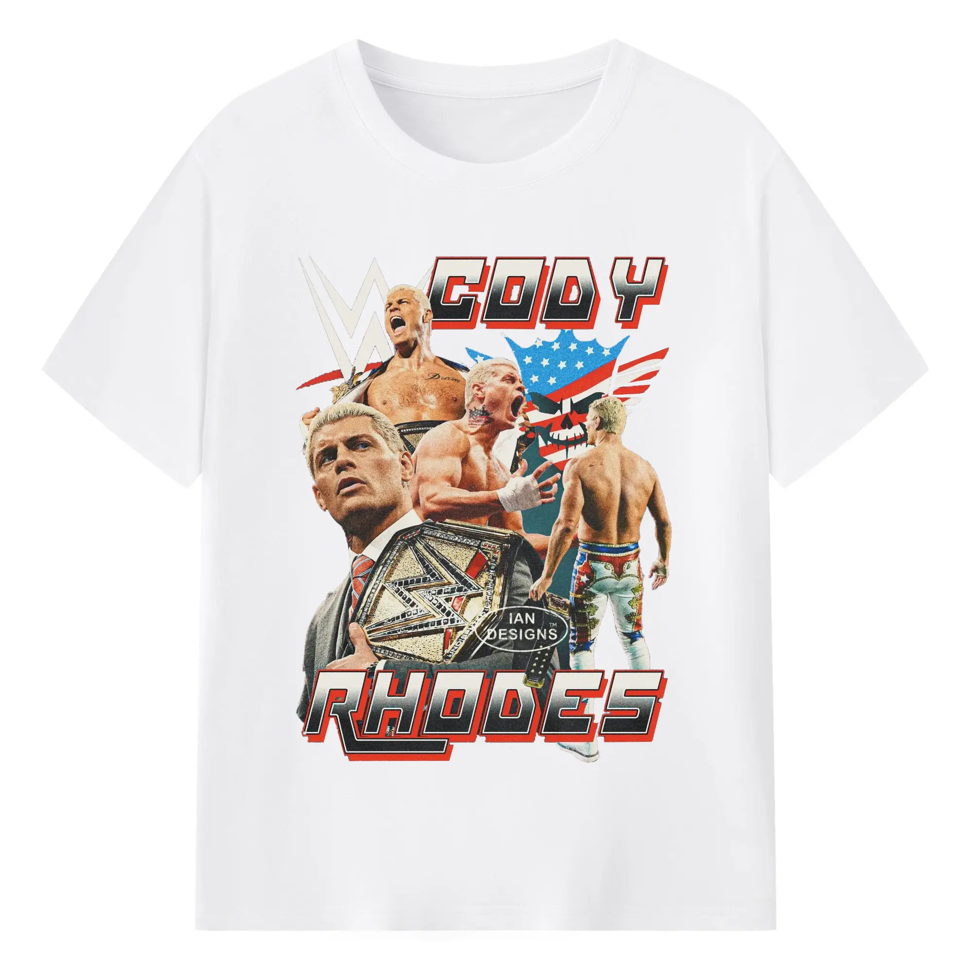 Cody Rhodes WWE Champion Collage DIY Shirt - 180g Cotton T-Shirt With Front Heat Transfer Print – Soft, Lightweight, Fitted Design – Comfortable Casual Wear For Sports & Everyday Use