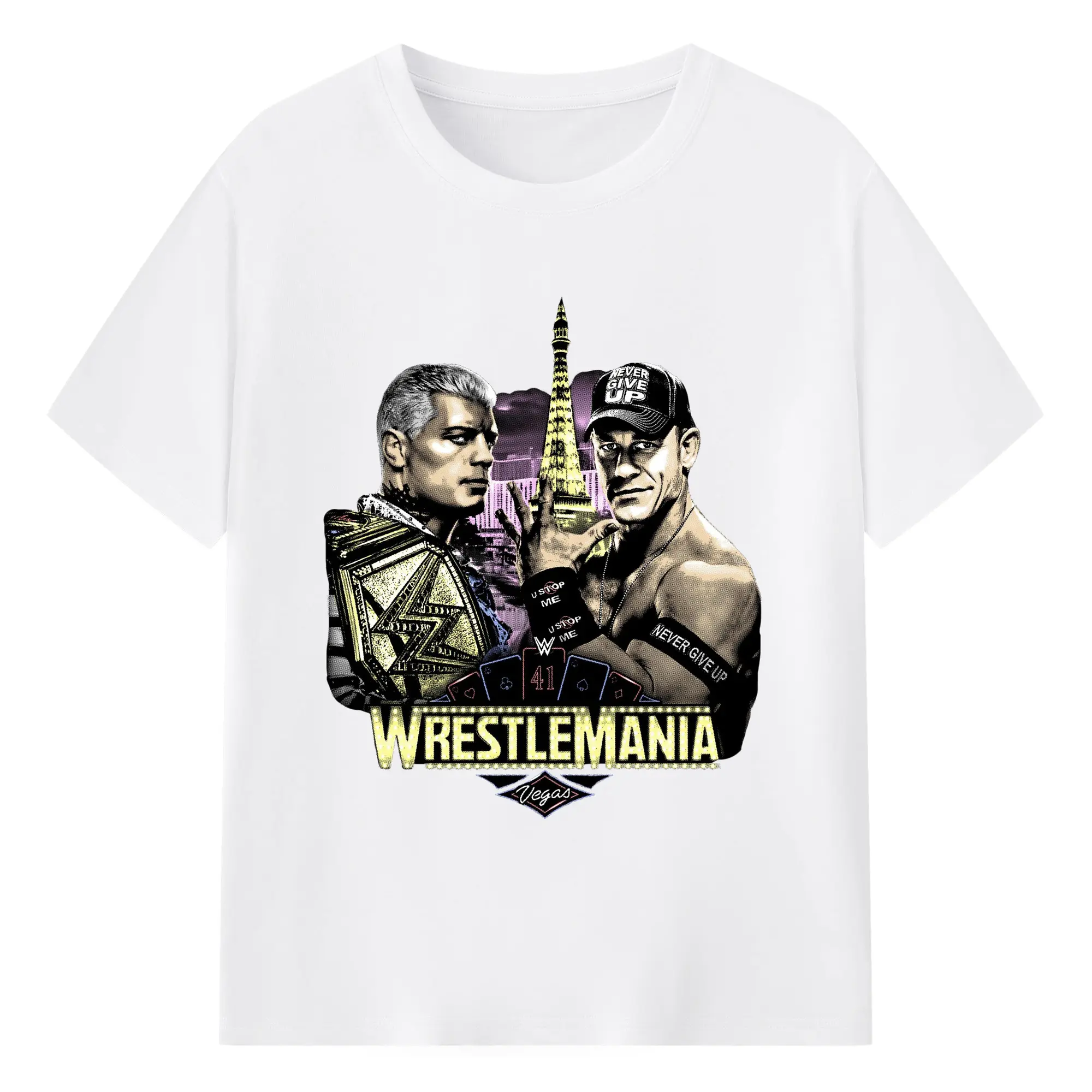 John Cena&Cody Rhodes WWE WrestleMania Las Vegas Wrestling DIY Shirt - 180g Cotton T-Shirt With Front Heat Transfer Print – Soft, Lightweight, Fitted Design – Comfortable Casual Wear For Sports & Everyday Use