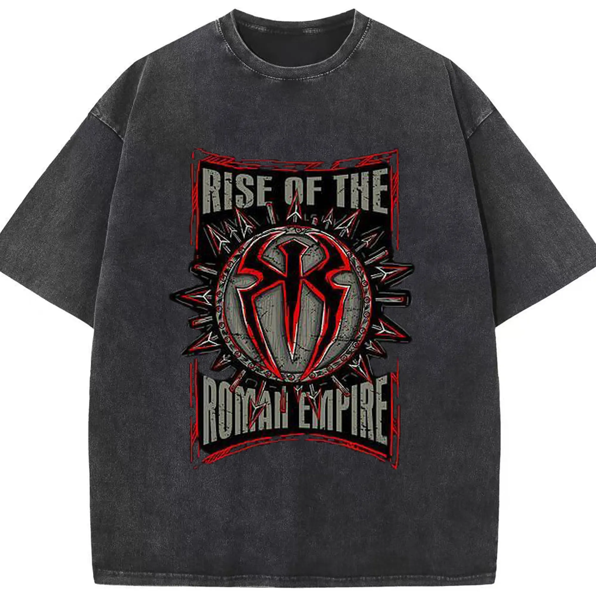 Roman Reigns “Rise of the Roman Empire” WWE DIY Shirt - Washed Vintage Look 230g Cotton Oversized T-Shirt With Front Heat Transfer Print – Soft, Lightweight, Stylish Fit – Comfortable Casual Wear For Sports & Everyday Use