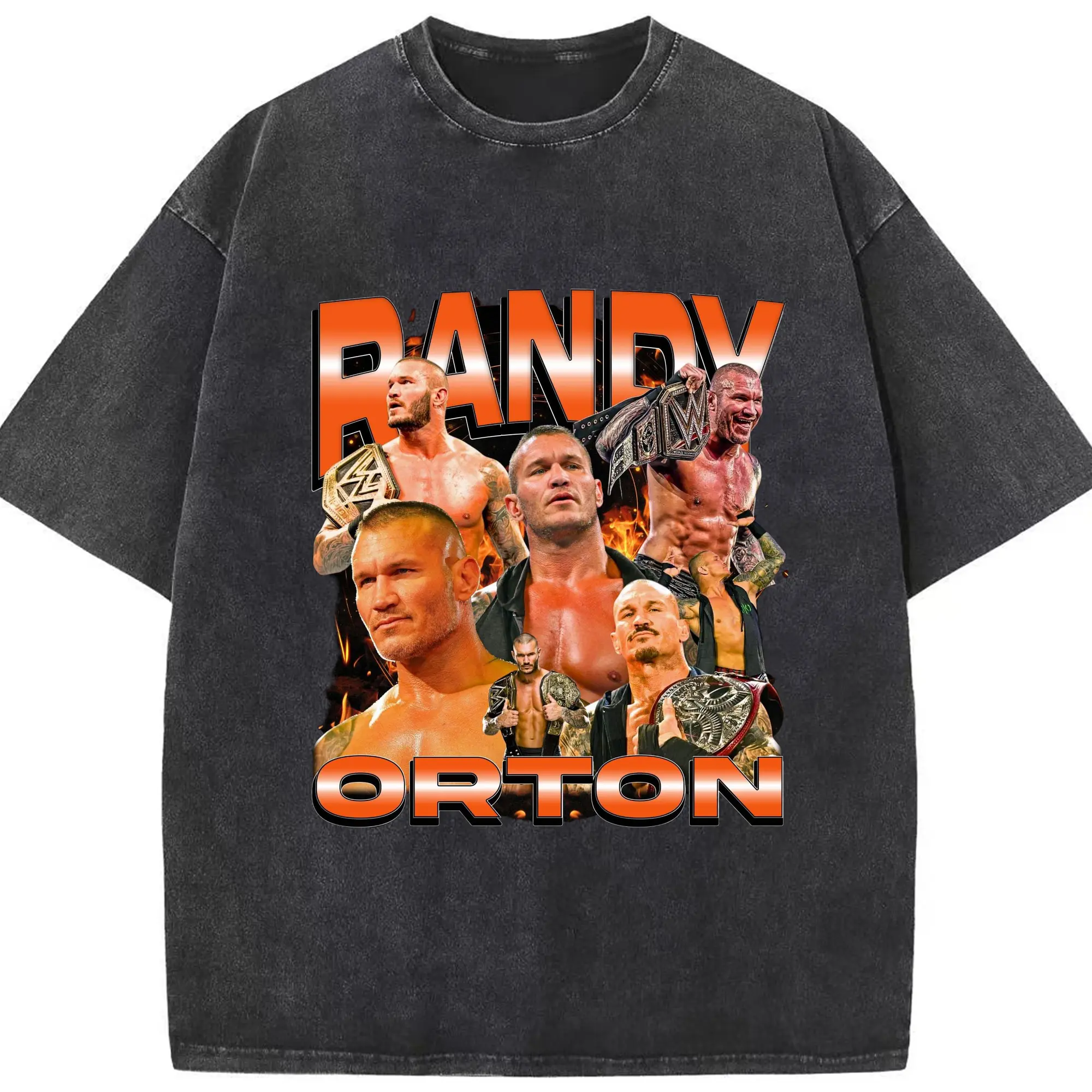 Randy Orton WWE Legend Collage DIY Shirt - Washed Vintage Look 230g Cotton Oversized T-Shirt With Front Heat Transfer Print – Soft, Lightweight, Stylish Fit – Comfortable Casual Wear For Sports & Everyday Use