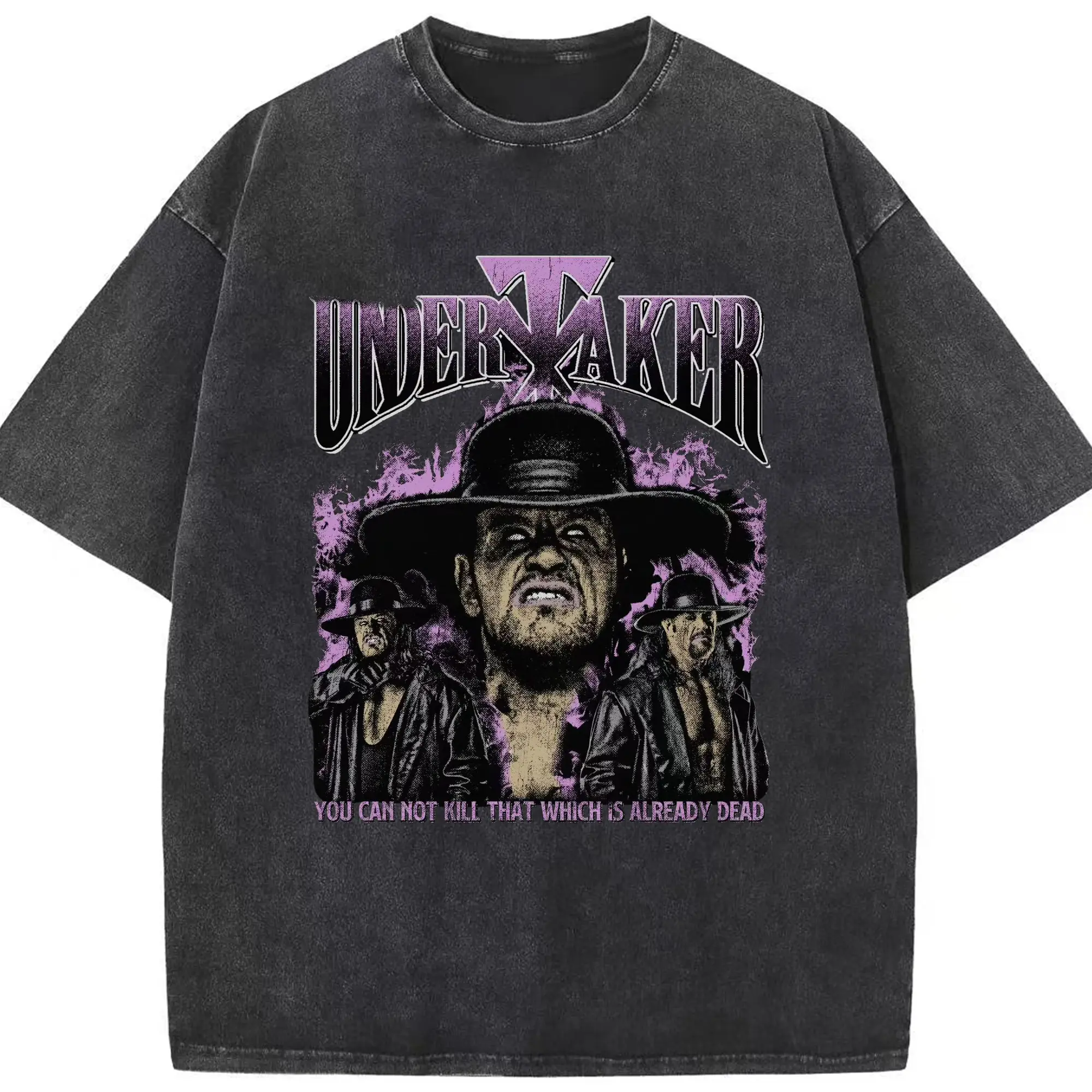 “The Undertaker WWE Hardcore Wrestling” DIY Shirt - Washed Vintage Look 230g Cotton Oversized T-Shirt With Front Heat Transfer Print – Soft, Lightweight, Stylish Fit – Comfortable Casual Wear For Sports & Everyday Use