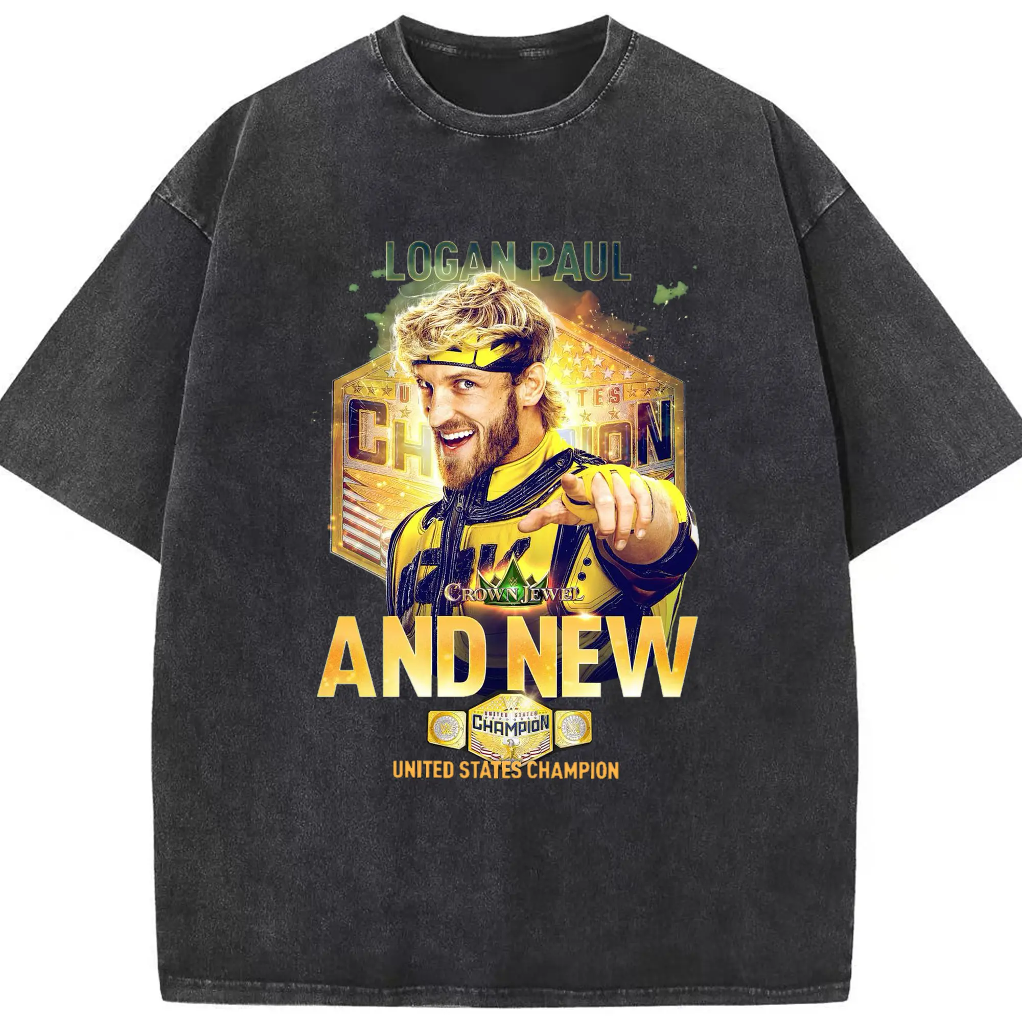 Logan Paul WWE United States Champion DIY Shirt - Washed Vintage Look 230g Cotton Oversized T-Shirt With Front Heat Transfer Print – Soft, Lightweight, Stylish Fit – Comfortable Casual Wear For Sports & Everyday Use