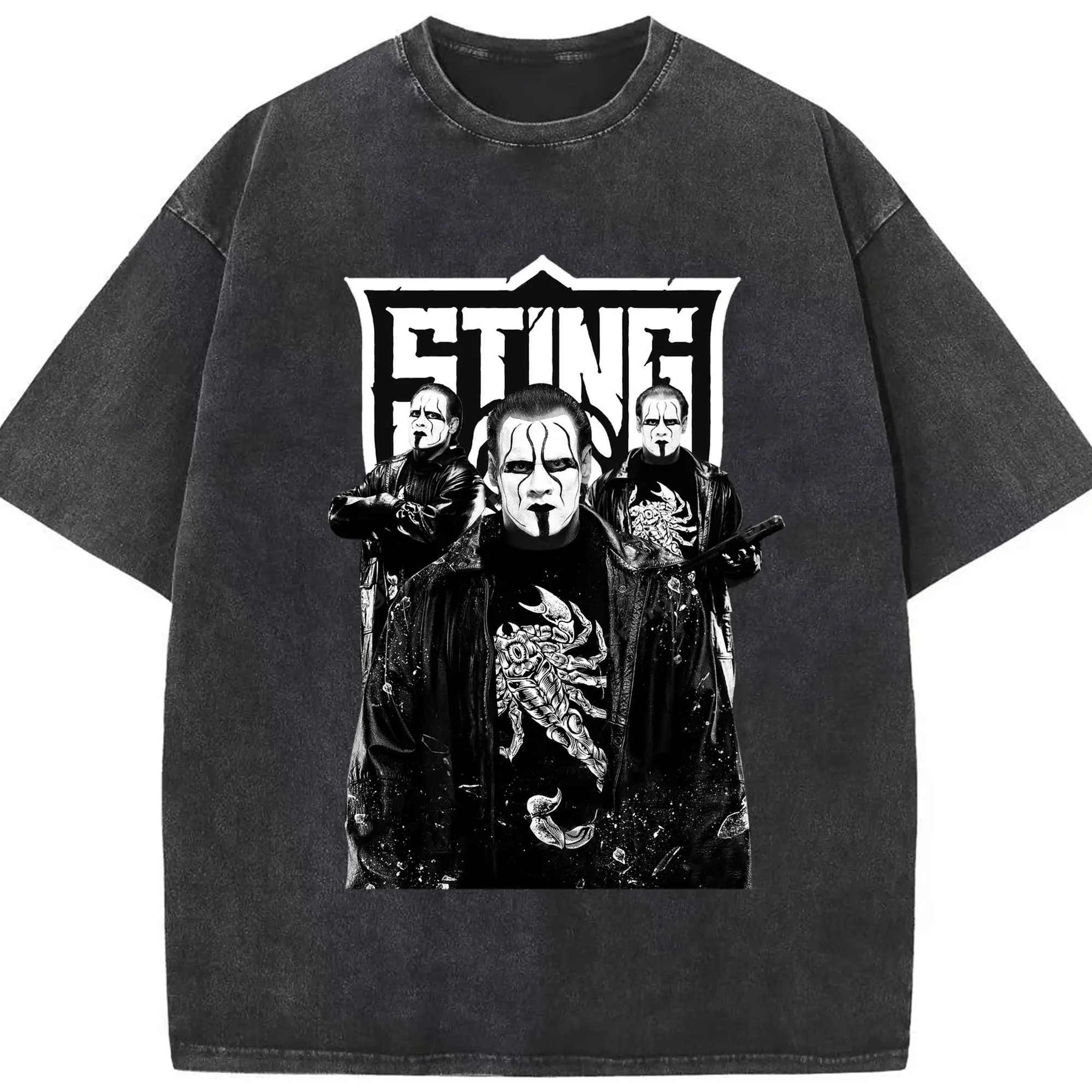 Sting WWE Dark Hardcore Wrestling Legend DIY Shirt - Washed Vintage Look 230g Cotton Oversized T-Shirt With Front Heat Transfer Print – Soft, Lightweight, Stylish Fit – Comfortable Casual Wear For Sports & Everyday Use