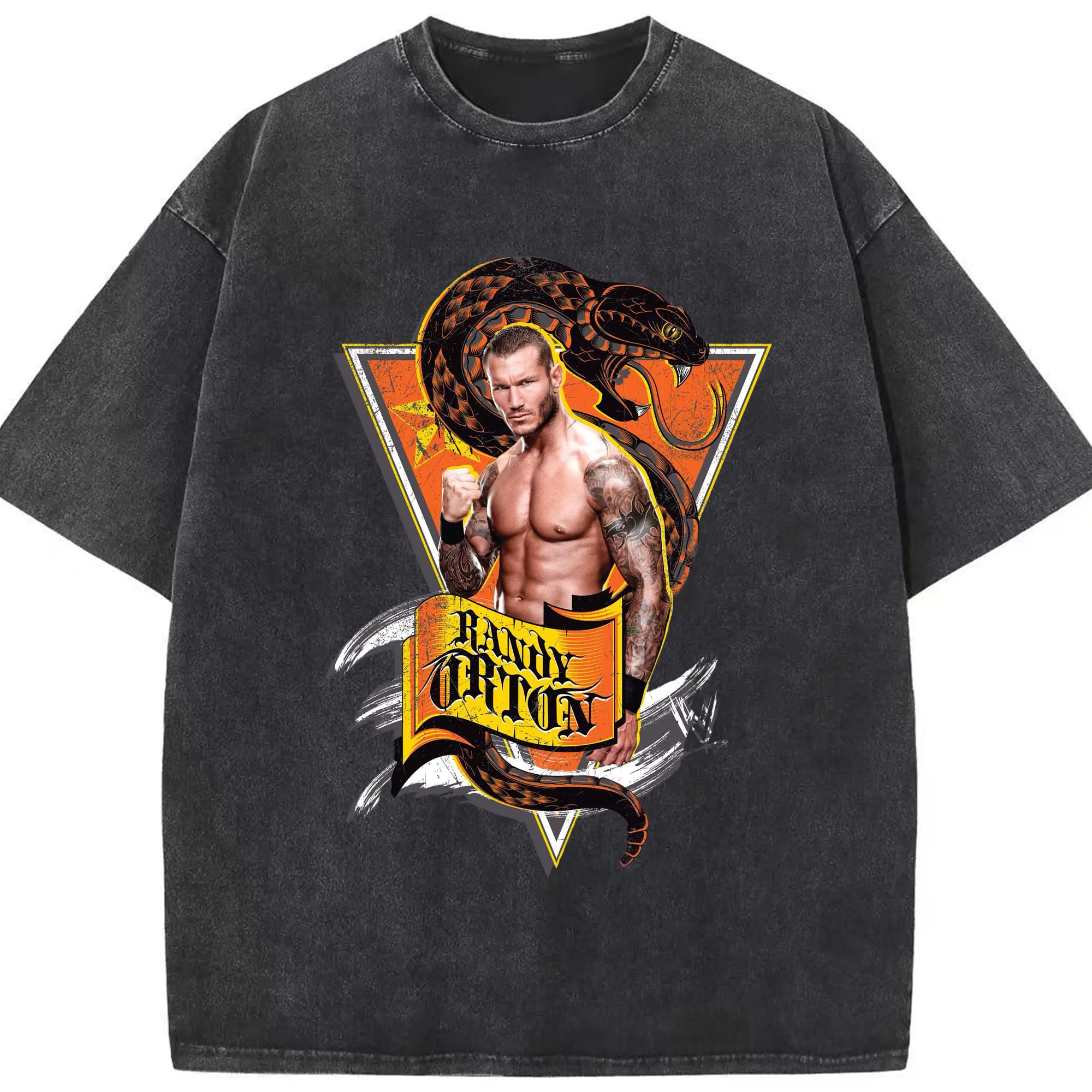 “Randy Orton WWE Viper Hardcore” DIY Shirt - Washed Vintage Look 230g Cotton Oversized T-Shirt With Front Heat Transfer Print – Soft, Lightweight, Stylish Fit – Comfortable Casual Wear For Sports & Everyday Use