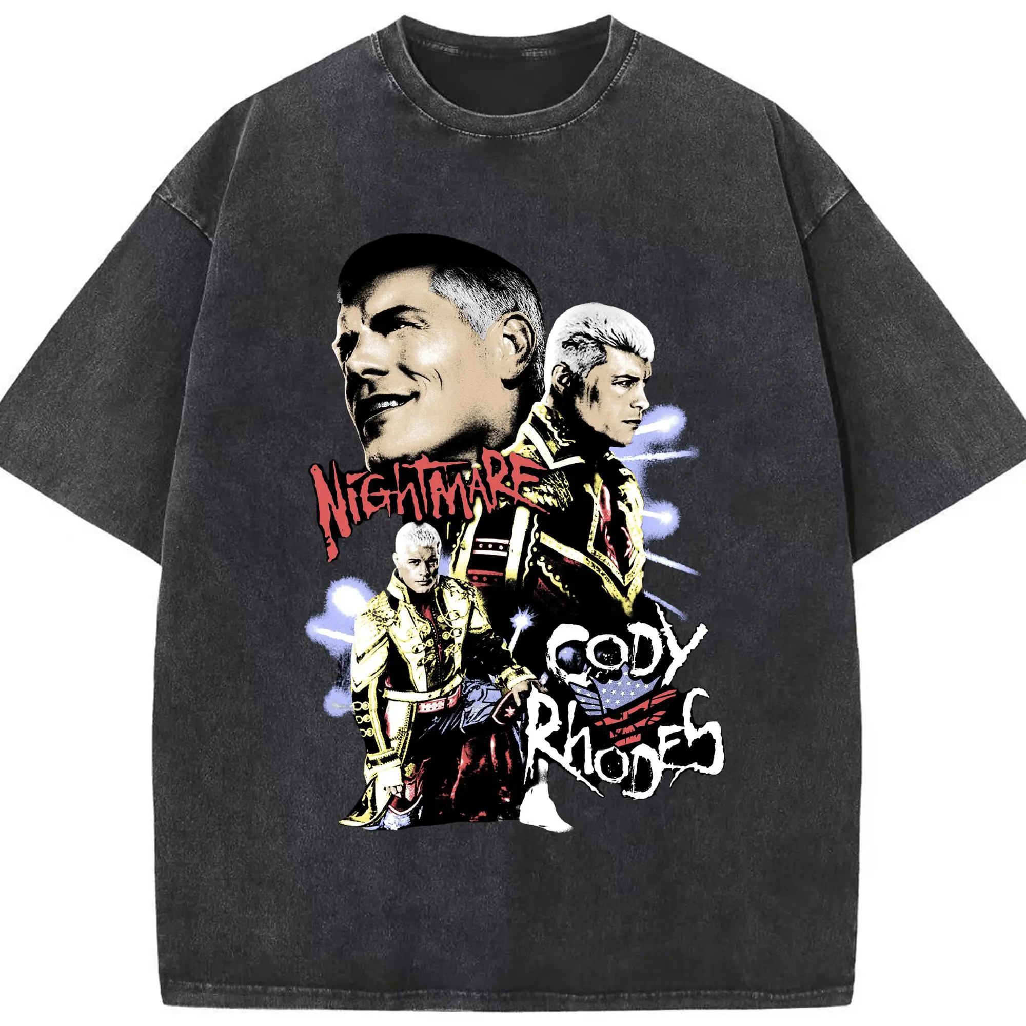 “Cody Rhodes WWE Nightmare” Hardcore Wrestling DIY Shirt - Washed Vintage Look 230g Cotton Oversized T-Shirt With Front Heat Transfer Print – Soft, Lightweight, Stylish Fit – Comfortable Casual Wear For Sports & Everyday Use