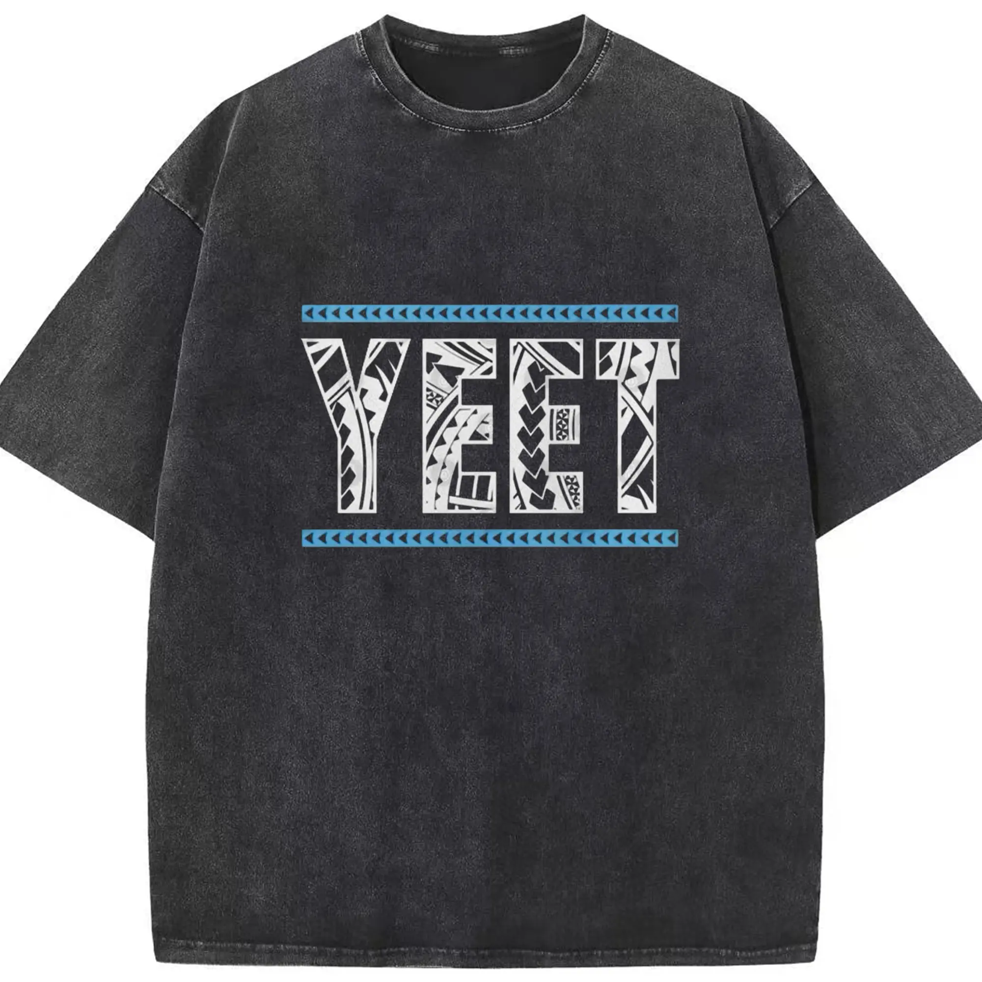 Jey Uso “YEET Geometric Art” Street DIY Shirt - Washed Vintage Look 230g Cotton Oversized T-Shirt With Front Heat Transfer Print – Soft, Lightweight, Stylish Fit – Comfortable Casual Wear For Sports & Everyday Use