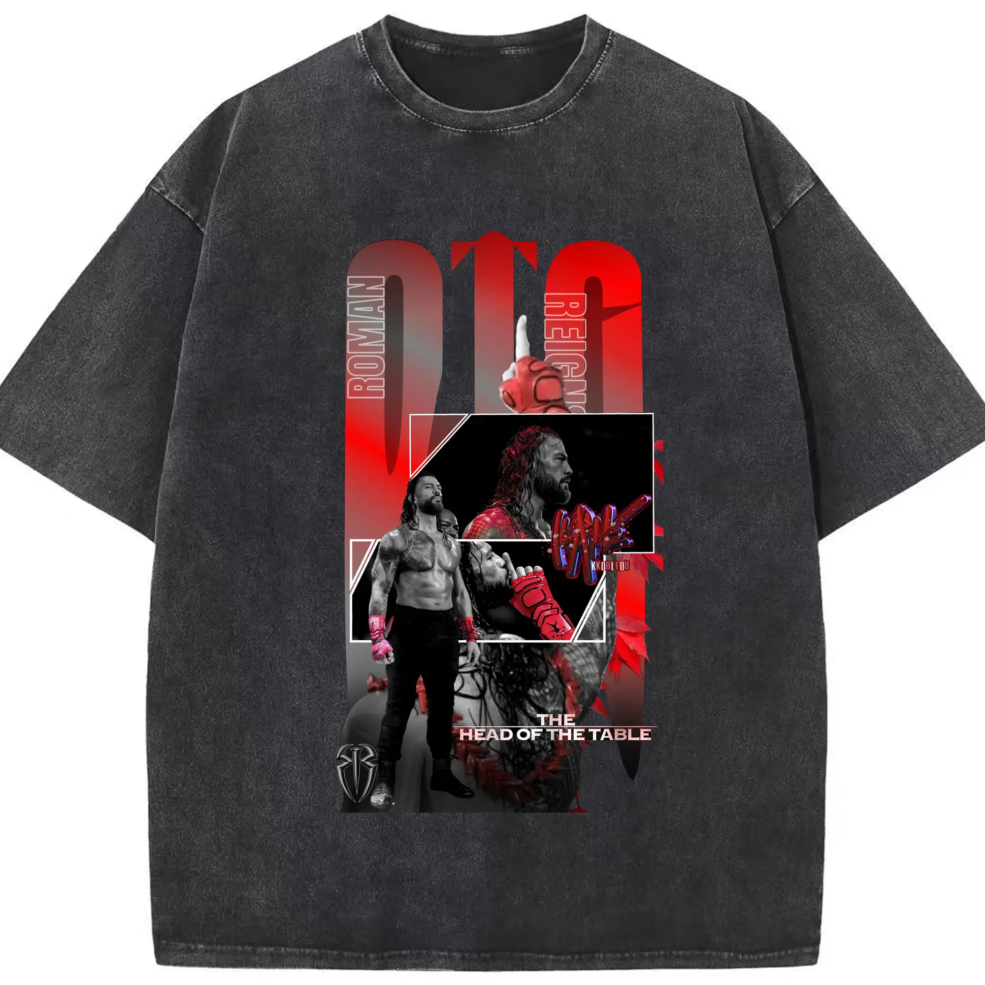 Roman Reigns WWE The Head of the Table DIY Shirt - Washed Vintage Look 230g Cotton Oversized T-Shirt With Front Heat Transfer Print – Soft, Lightweight, Stylish Fit – Comfortable Casual Wear For Sports & Everyday Use