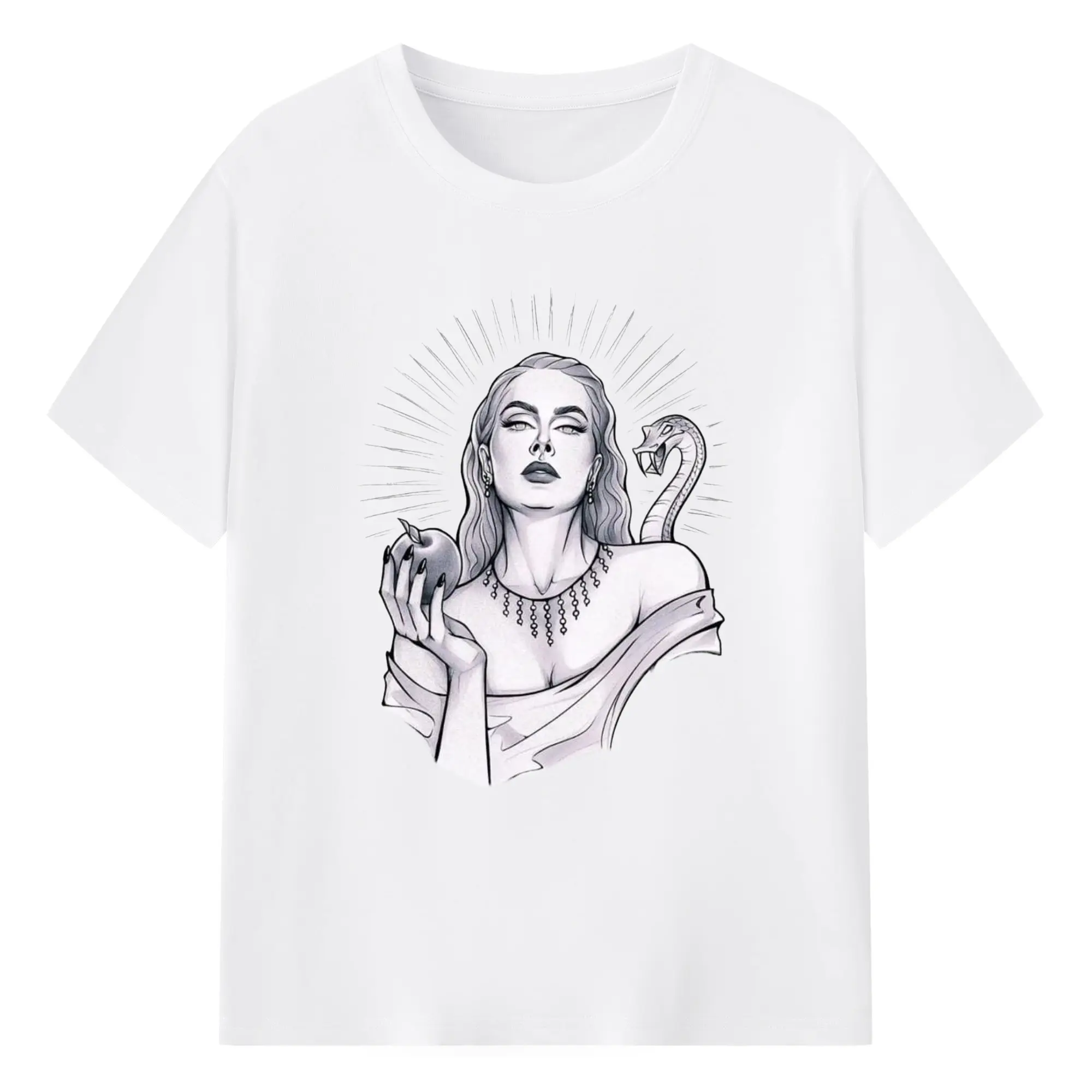 Adele Dark Art Snake & Apple Gothic DIY - Combed Cotton T-Shirt 180g With Front Heat Transfer Print – Soft, Lightweight, Fitted Design – Stylish Casual Wear For Sports & Everyday Use