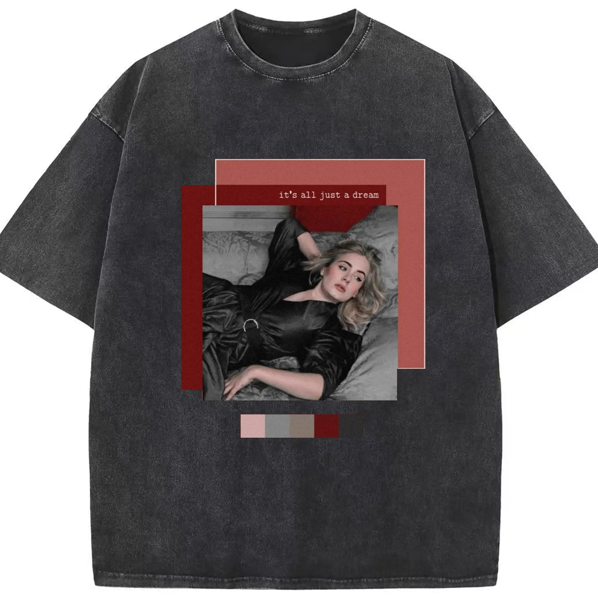 Adele Ancient collage art style - Washed Vintage Look 230g Cotton Oversized T-Shirt With Front Heat Transfer Print – Soft, Lightweight, Stylish Fit – Comfortable Casual Wear For Sports & Everyday Use