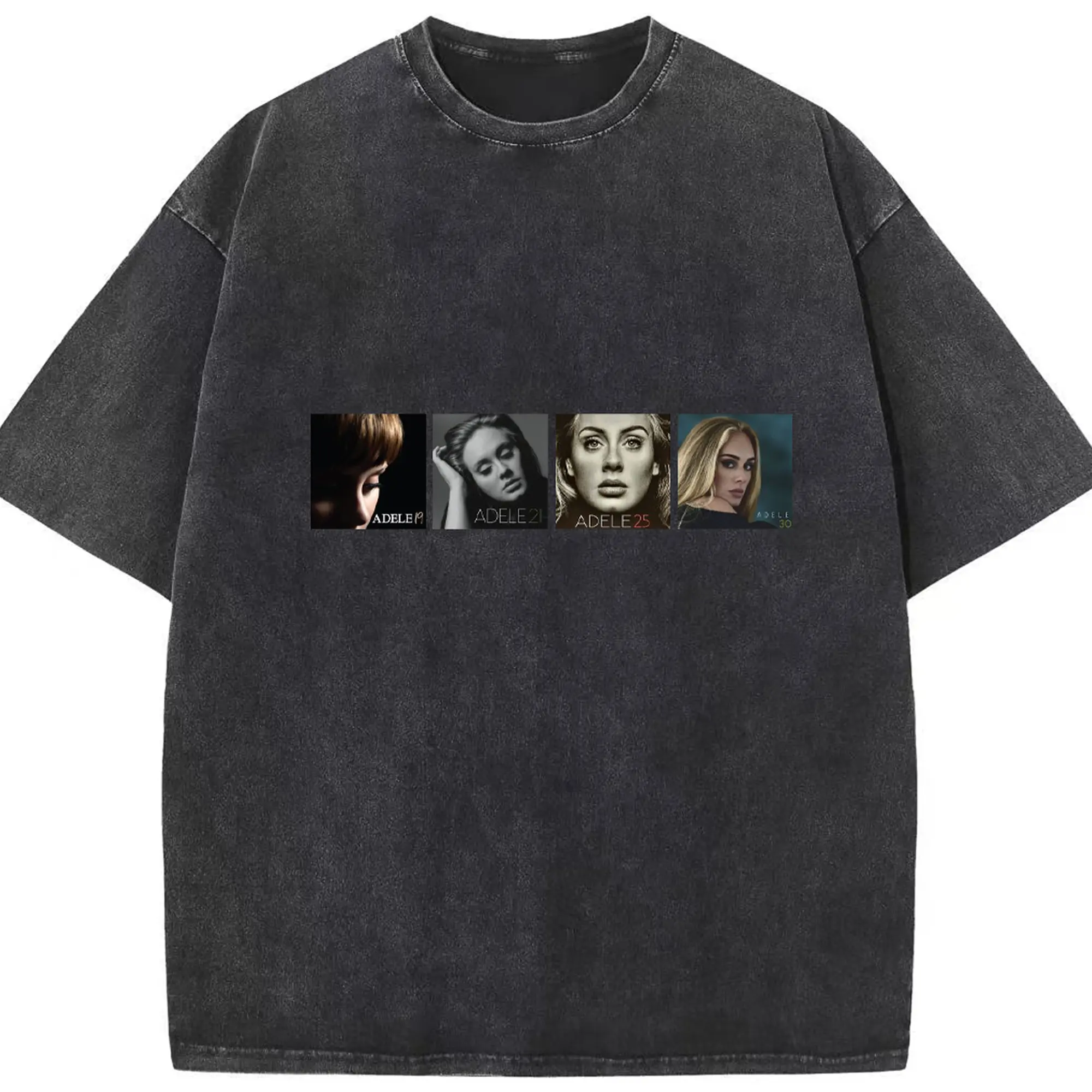 Adele《19》《21》《25》《30》Album Limited DIY - Washed Vintage Look 230g Cotton Oversized T-Shirt With Front Heat Transfer Print – Soft, Lightweight, Stylish Fit – Comfortable Casual Wear For Sports & Everyday Use