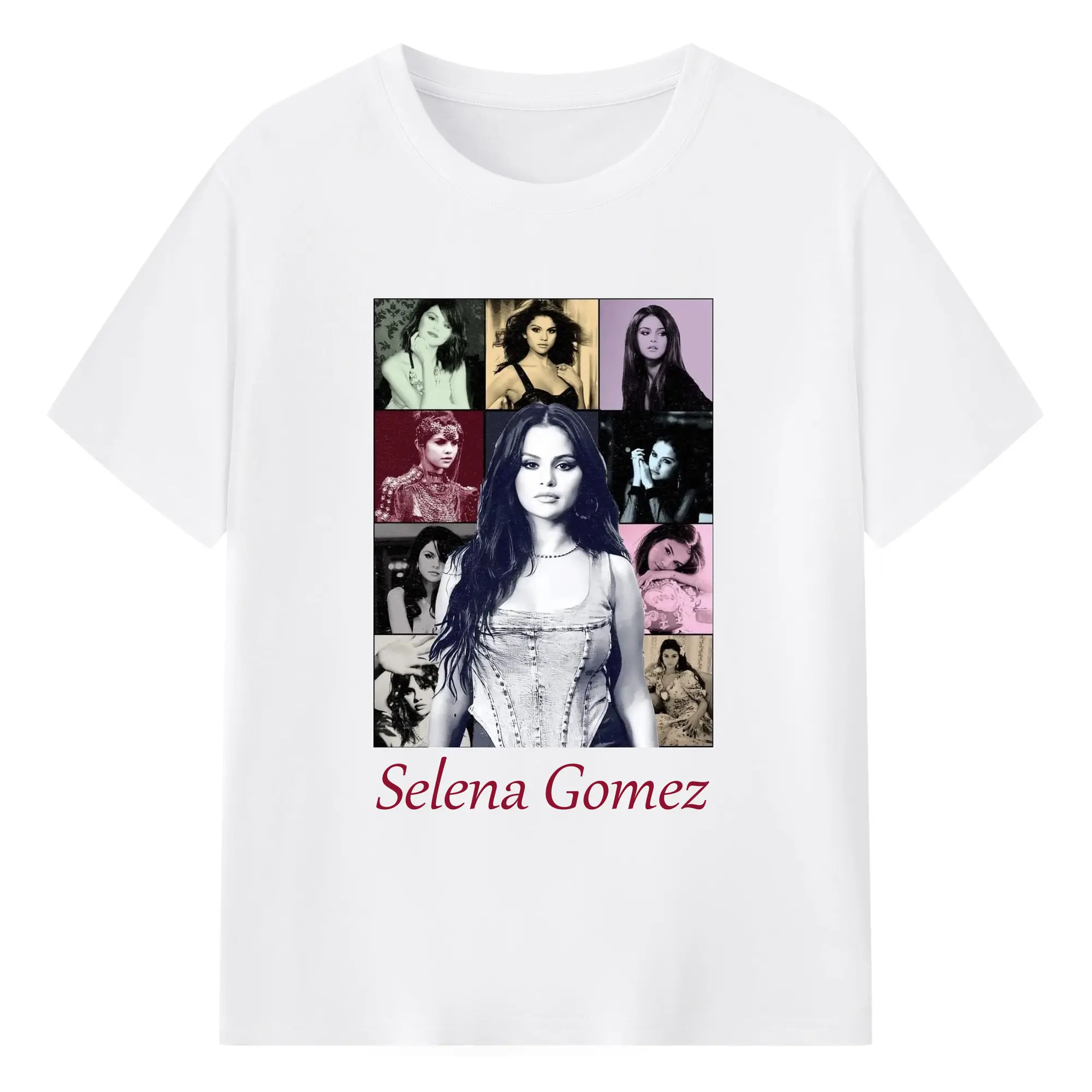 Selena Gomez Retro Collage DIY - 180g Cotton T-Shirt With Front Heat Transfer Print – Soft, Lightweight, Fitted Design – Comfortable Casual Wear For Sports & Everyday Use