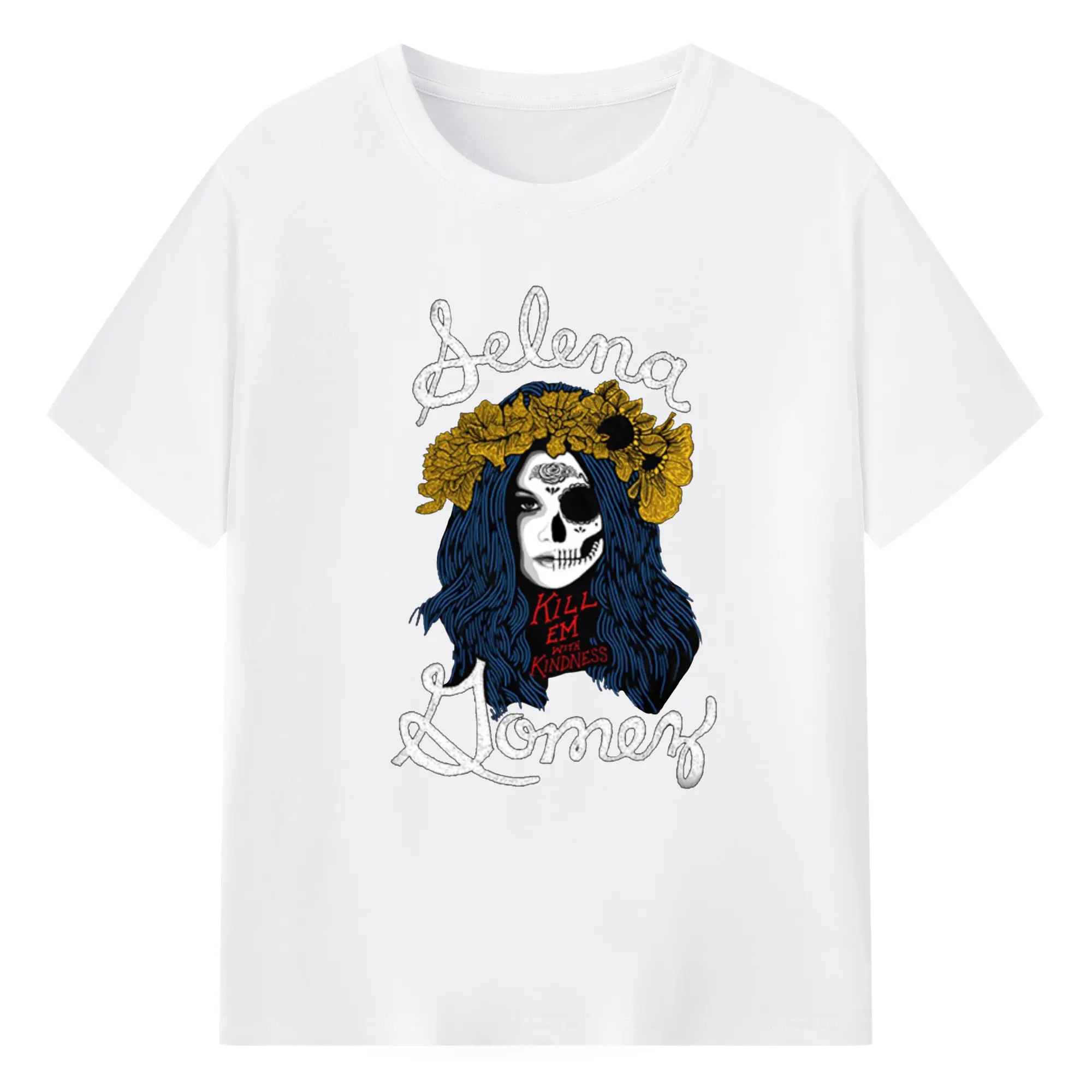 Selena Gomez Dia de los Muertos DIY - 180g Cotton T-Shirt With Front Heat Transfer Print – Soft, Lightweight, Fitted Design – Comfortable Casual Wear For Sports & Everyday Use