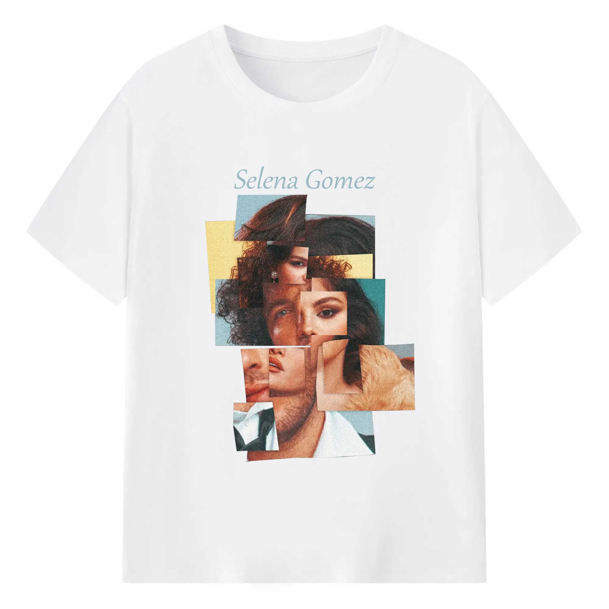 Selena Gomez Abstract Art Collage DIY - 180g Cotton T-Shirt With Front Heat Transfer Print – Soft, Lightweight, Fitted Design – Comfortable Casual Wear For Sports & Everyday Use